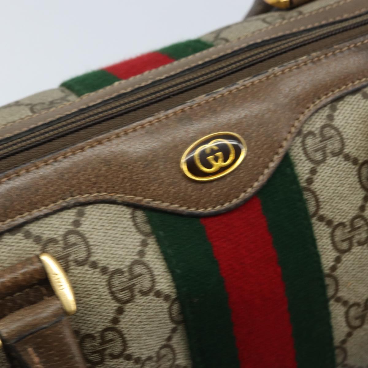 GUCCI GG Supreme Web Sherry Line Boston Bag PVC Beige Gold 24 02 007 Auth ka2825