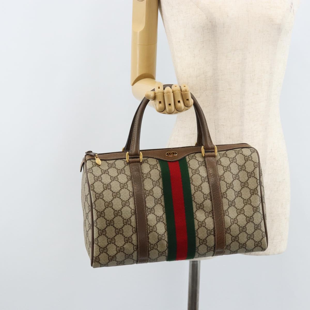 GUCCI GG Supreme Web Sherry Line Boston Bag PVC Beige Gold 24 02 007 Auth ka2825