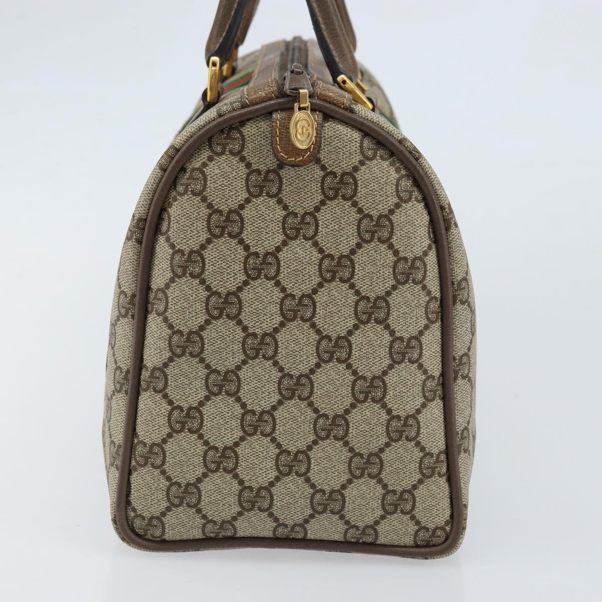 GUCCI GG Supreme Web Sherry Line Boston Bag PVC Beige Gold 24 02 007 Auth ka2825