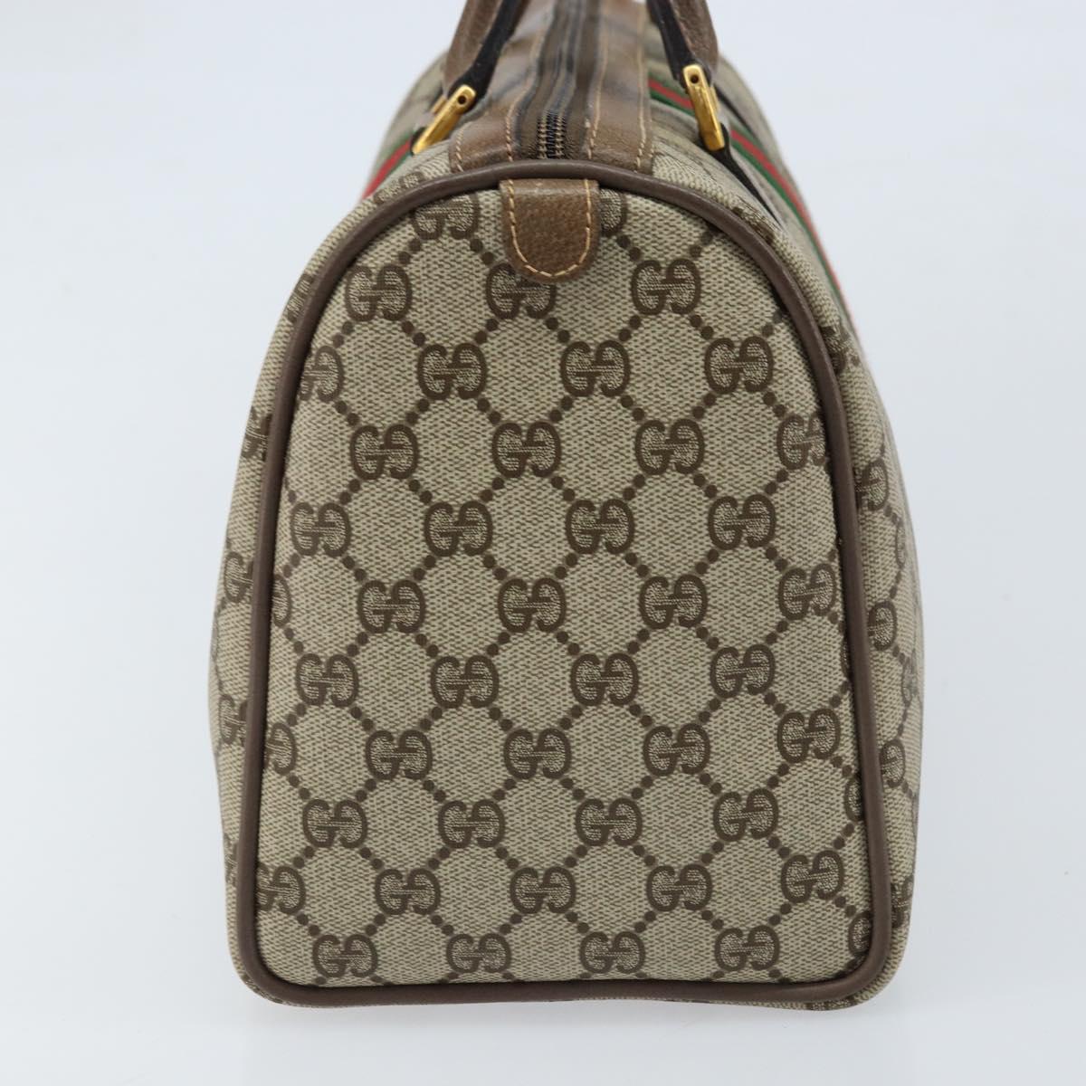 GUCCI GG Supreme Web Sherry Line Boston Bag PVC Beige Gold 24 02 007 Auth ka2825