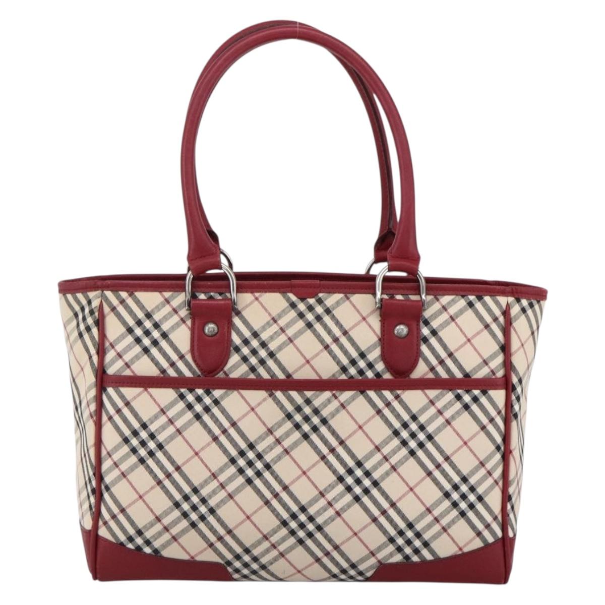 BURBERRY Nova Check Hand Bag Canvas Beige Silver Auth ka2833
