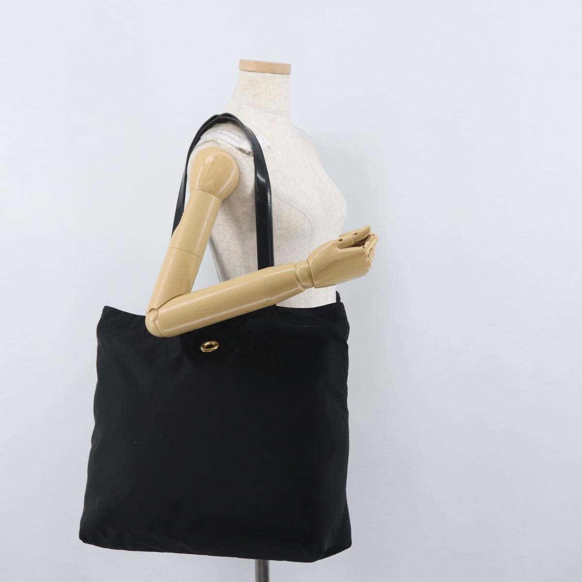 CELINE Circle Tote Bag Nylon Black Gold Auth ka2834