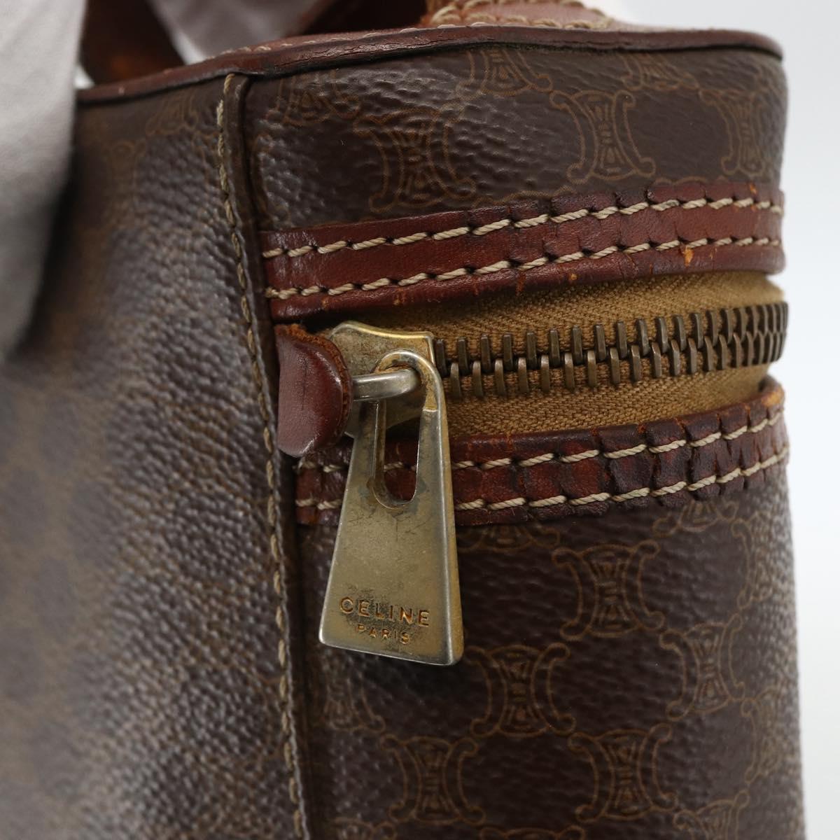 CELINE Macadam Canvas Vanity Hand Bag PVC Leather Brown Gold Auth ka2851