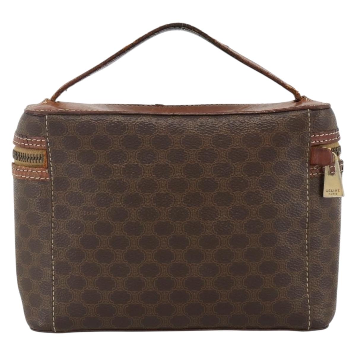 CELINE Macadam Canvas Vanity Hand Bag PVC Leather Brown Gold Auth ka2851
