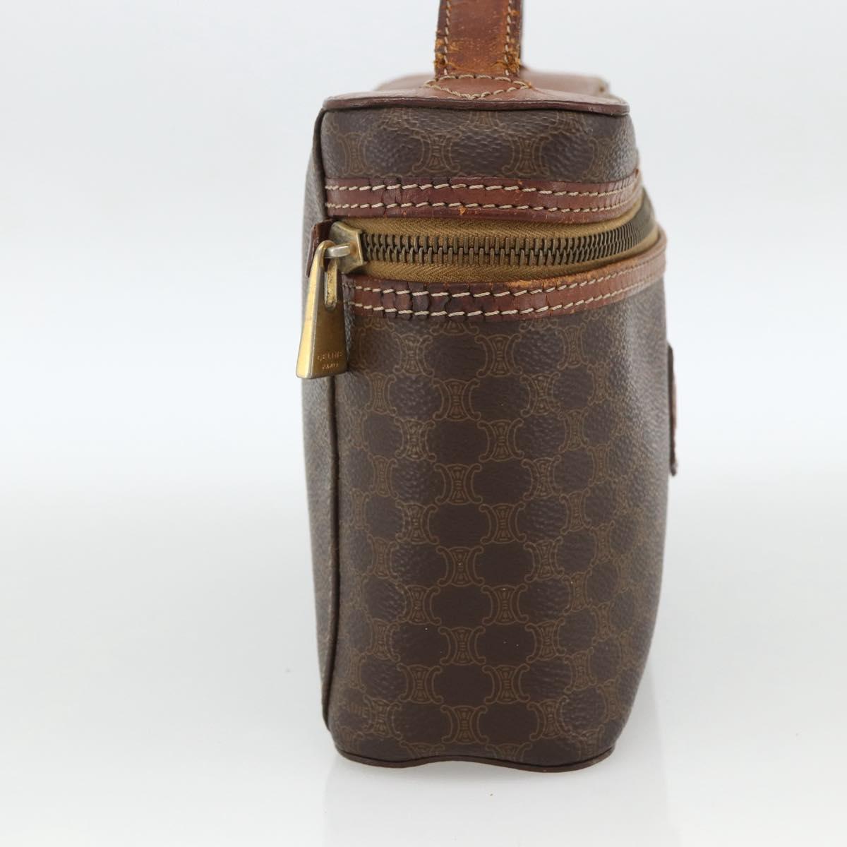 CELINE Macadam Canvas Vanity Hand Bag PVC Leather Brown Gold Auth ka2851