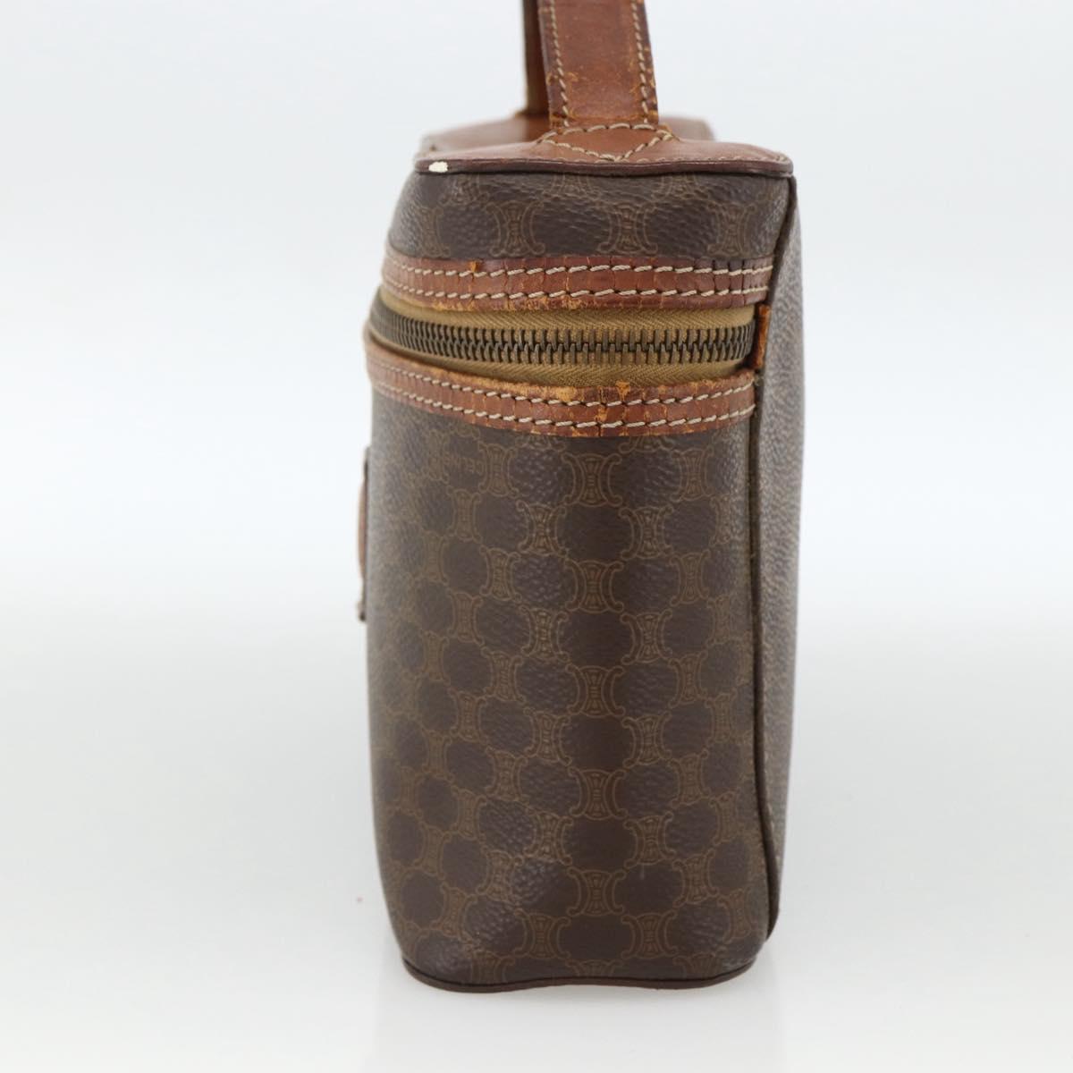 CELINE Macadam Canvas Vanity Hand Bag PVC Leather Brown Gold Auth ka2851