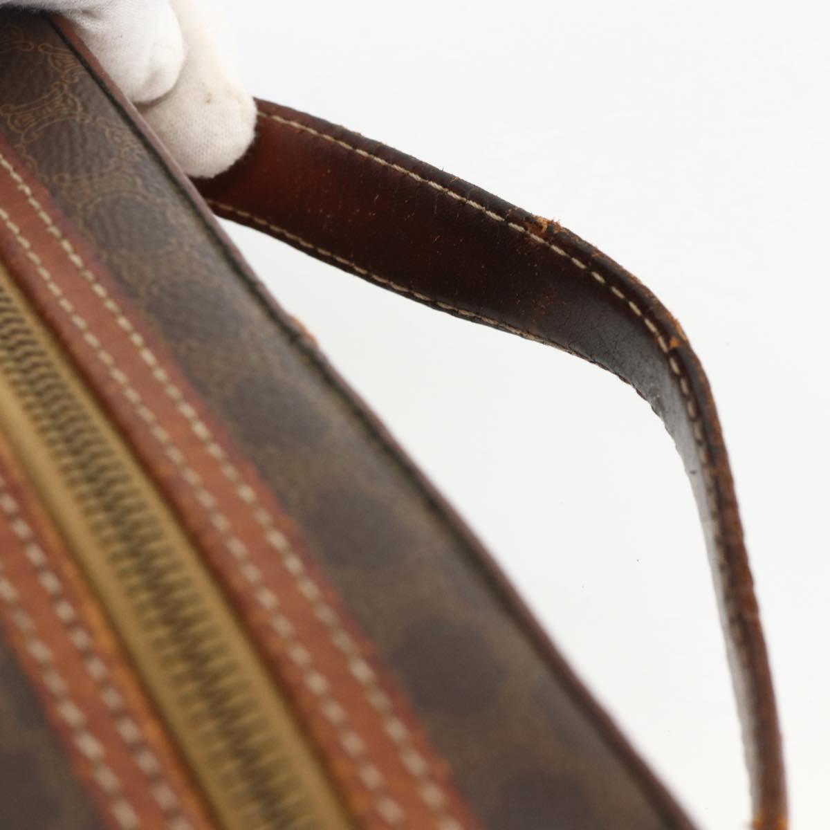 CELINE Macadam Canvas Vanity Hand Bag PVC Leather Brown Gold Auth ka2851