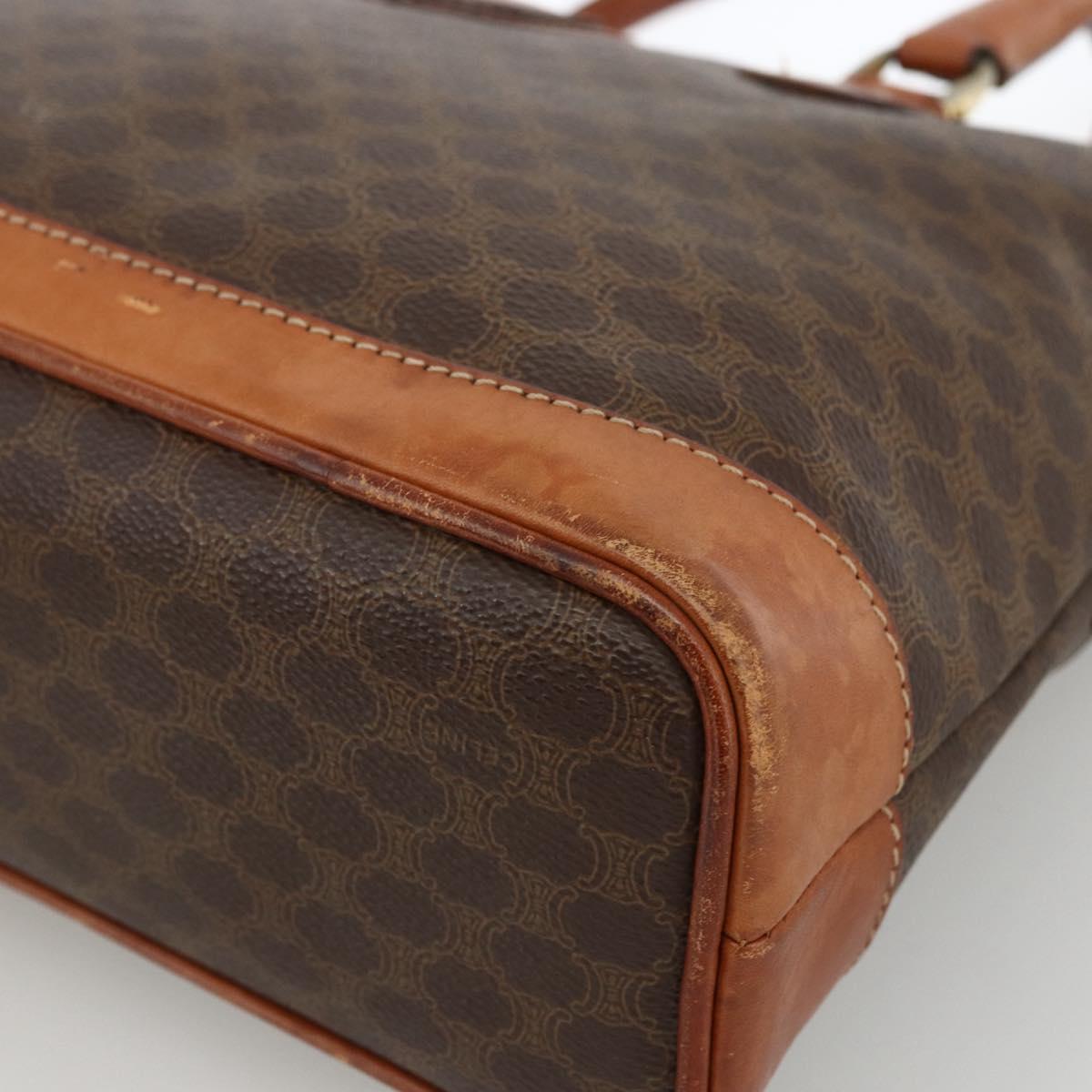 CELINE Macadam Canvas Hand Bag PVC Leather Brown Gold Auth ka2862