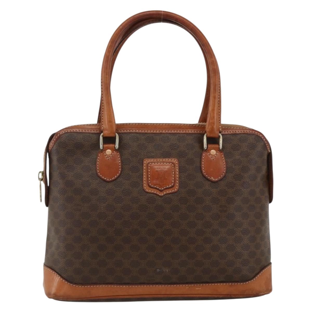 CELINE Macadam Canvas Hand Bag PVC Leather Brown Gold Auth ka2862