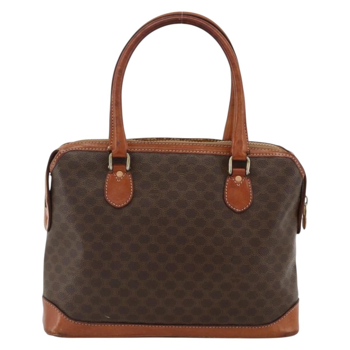 CELINE Macadam Canvas Hand Bag PVC Leather Brown Gold Auth ka2862