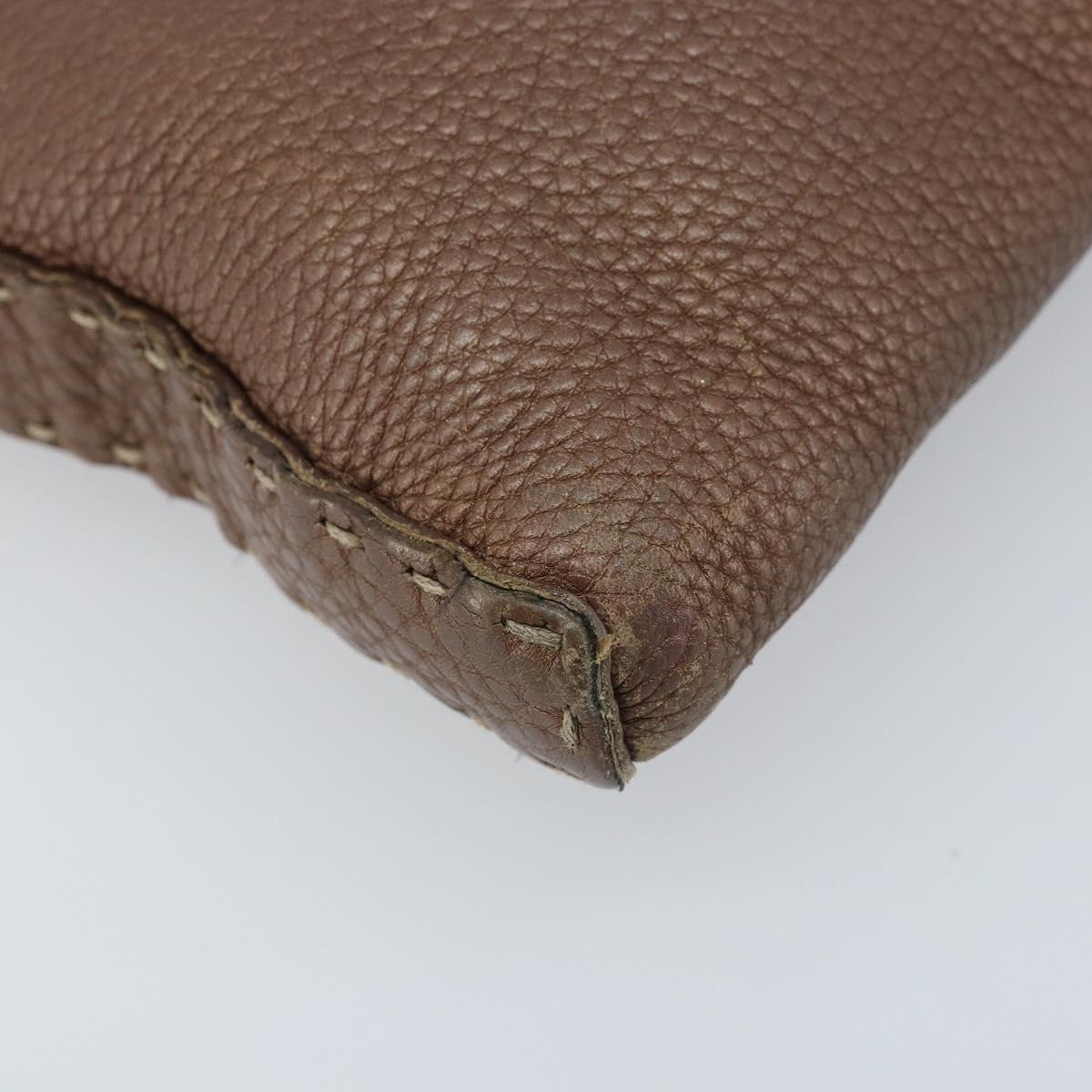 FENDI Celeria Shoulder Bag Leather Brown Silver Auth ka2864
