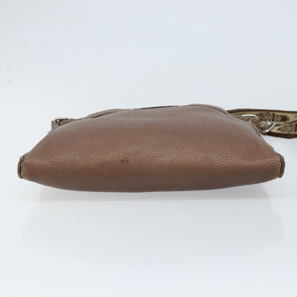 FENDI Celeria Shoulder Bag Leather Brown Silver Auth ka2864