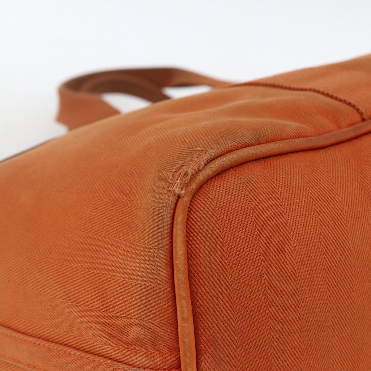 HERMES Valparaiso MM Hand Bag Canvas Leather Orange Silver Auth ka2867