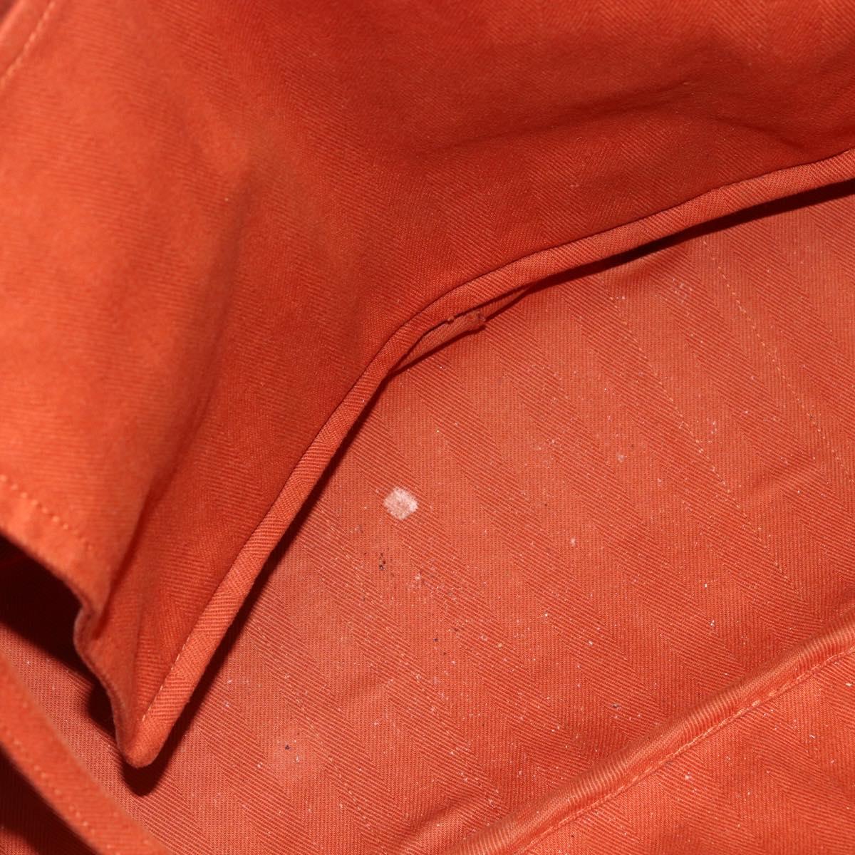 HERMES Valparaiso MM Hand Bag Canvas Leather Orange Silver Auth ka2867