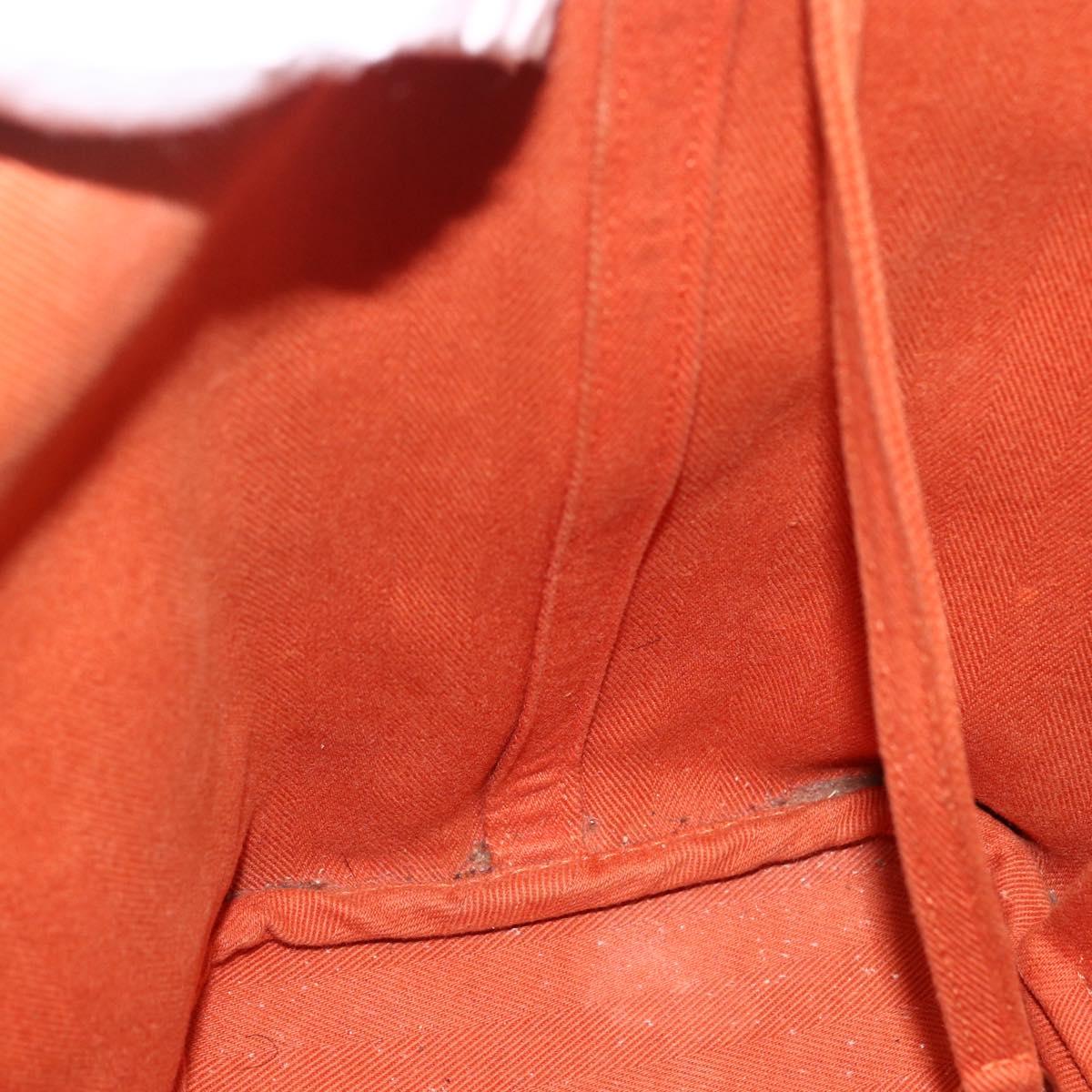 HERMES Valparaiso MM Hand Bag Canvas Leather Orange Silver Auth ka2867