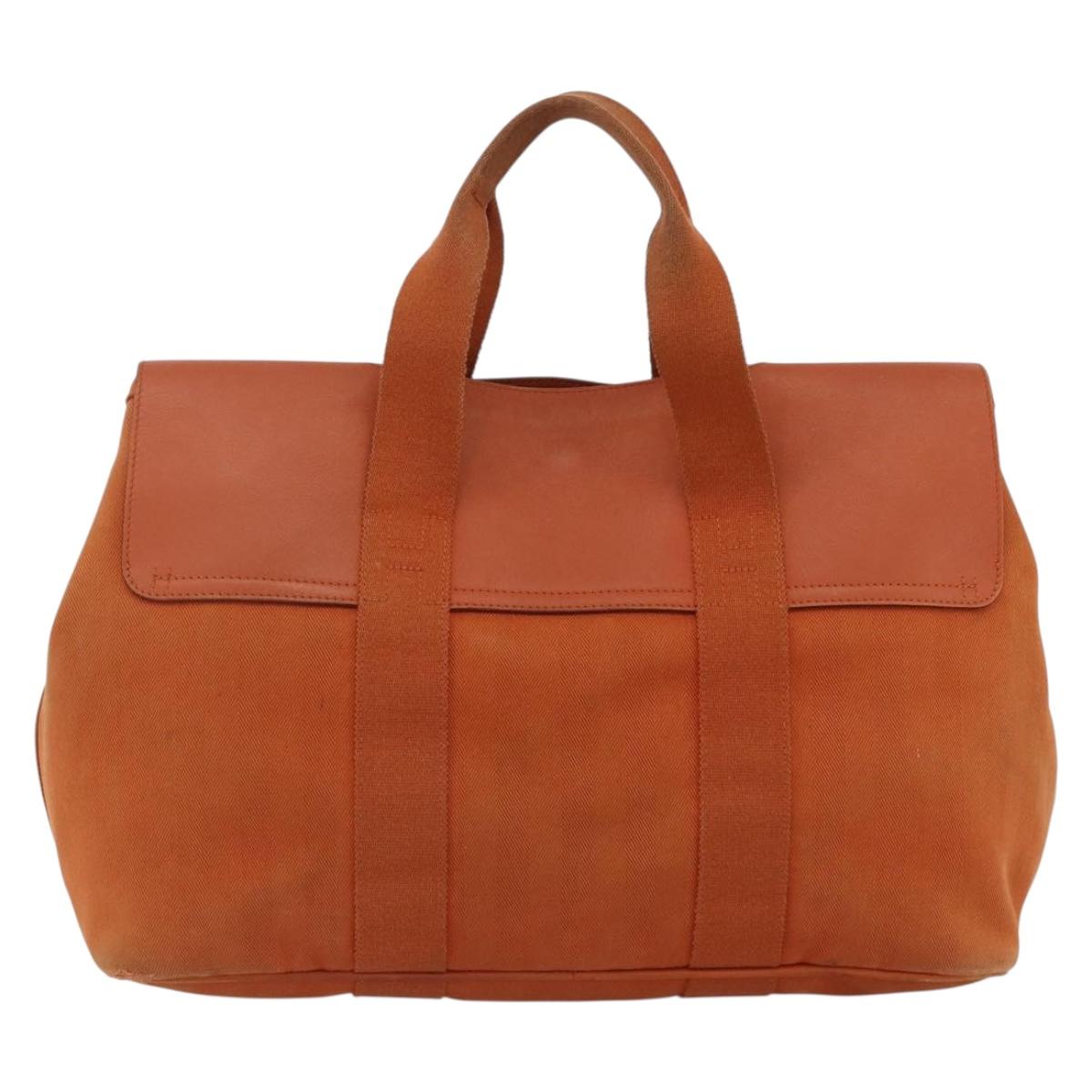 HERMES Valparaiso MM Hand Bag Canvas Leather Orange Silver Auth ka2867