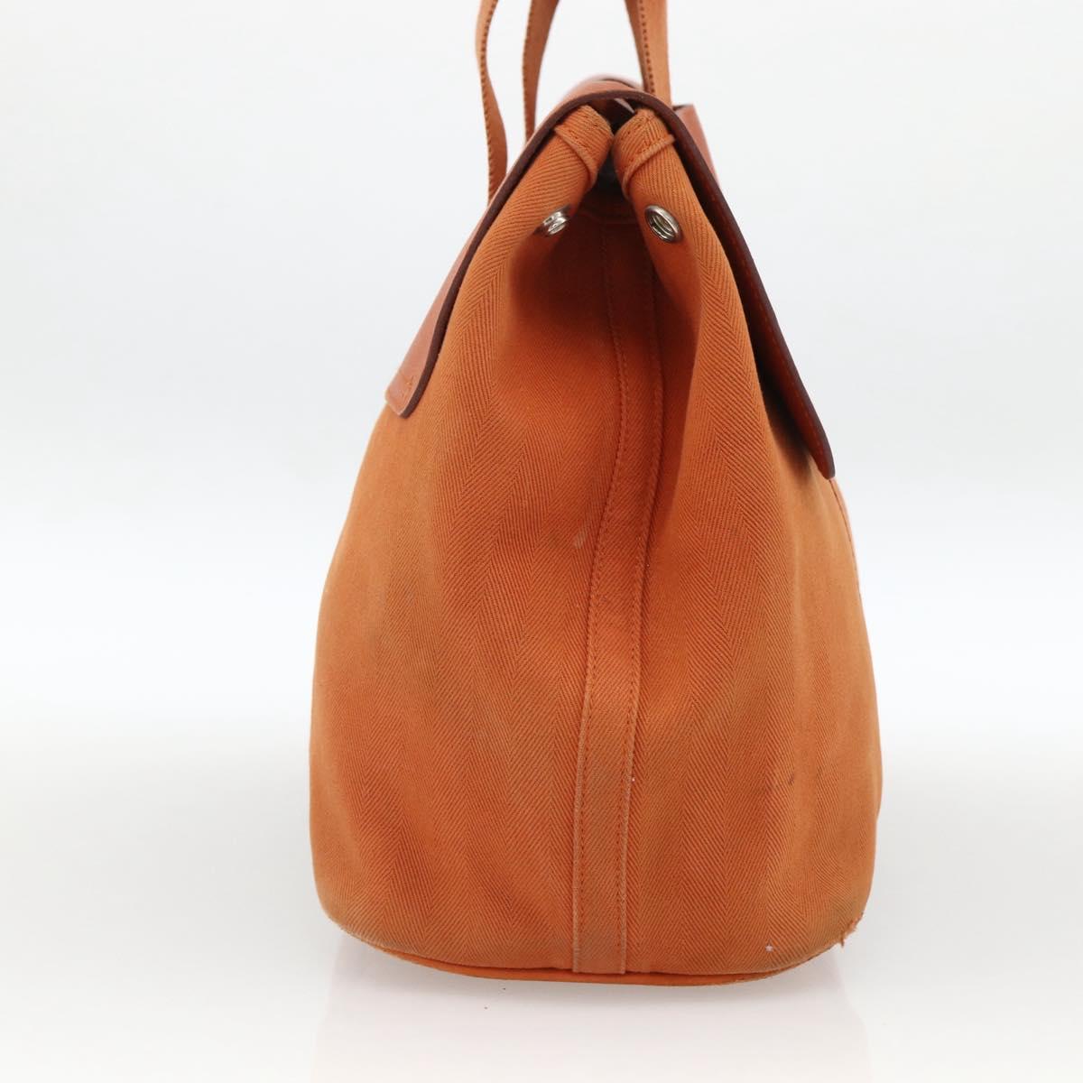 HERMES Valparaiso MM Hand Bag Canvas Leather Orange Silver Auth ka2867