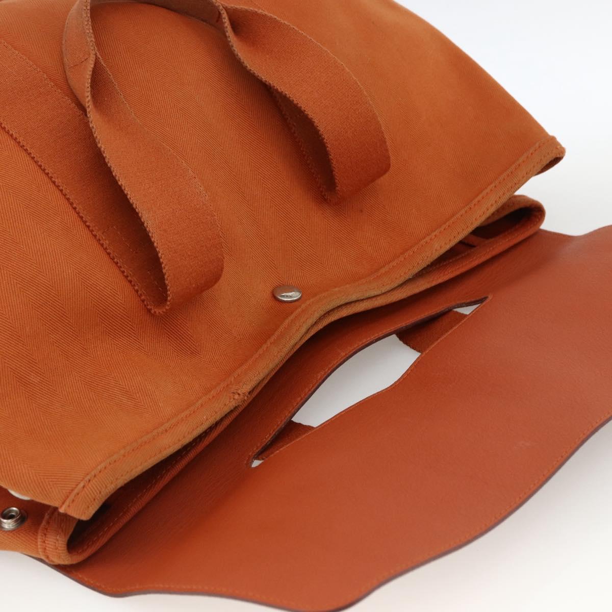 HERMES Valparaiso MM Hand Bag Canvas Leather Orange Silver Auth ka2867