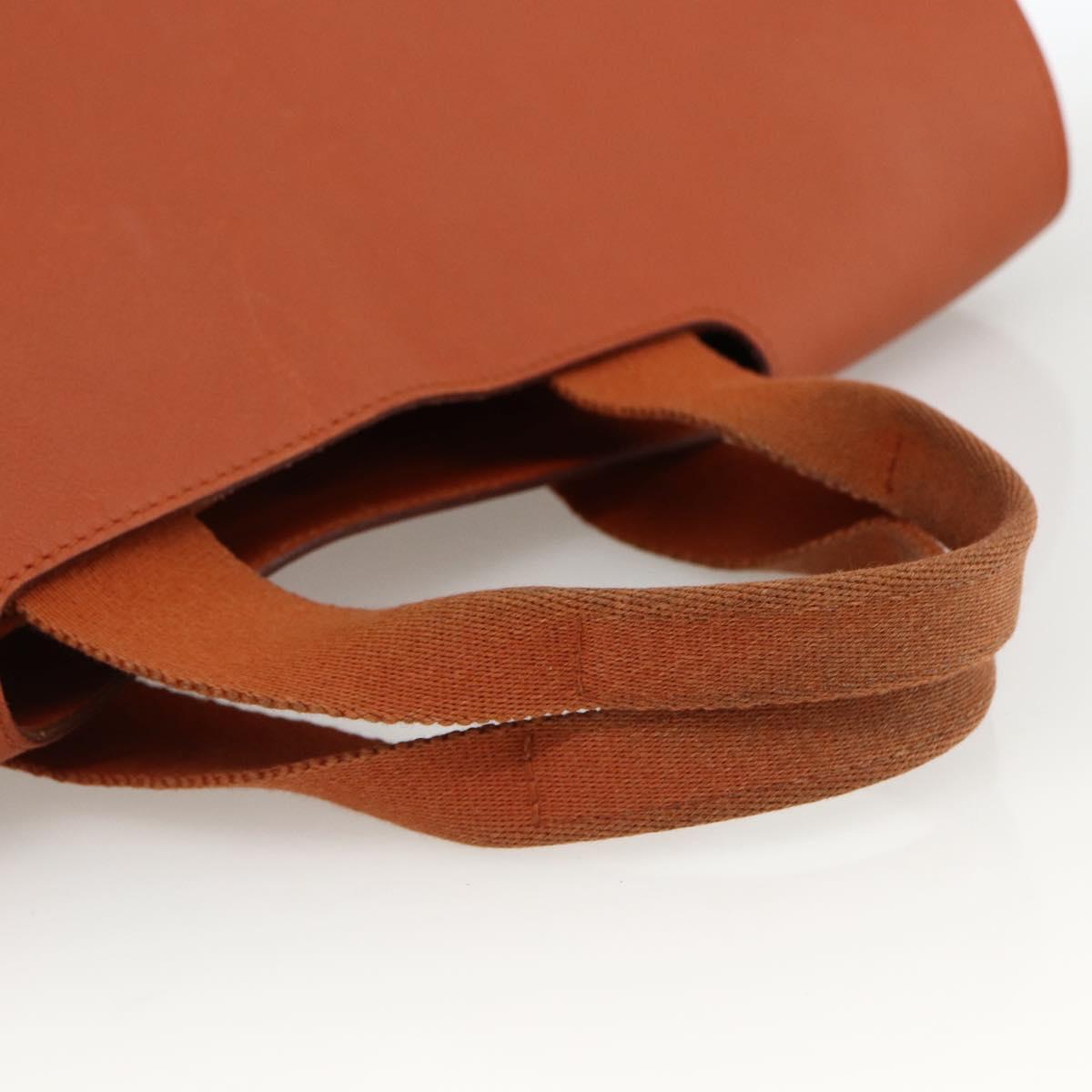 HERMES Valparaiso MM Hand Bag Canvas Leather Orange Silver Auth ka2867