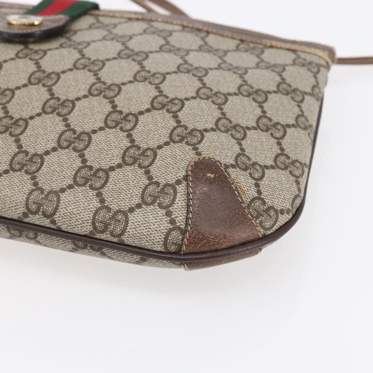 GUCCI GG Supreme Web Sherry Line Bag PVC Beige Gold Red 904 02 026 Auth ka287