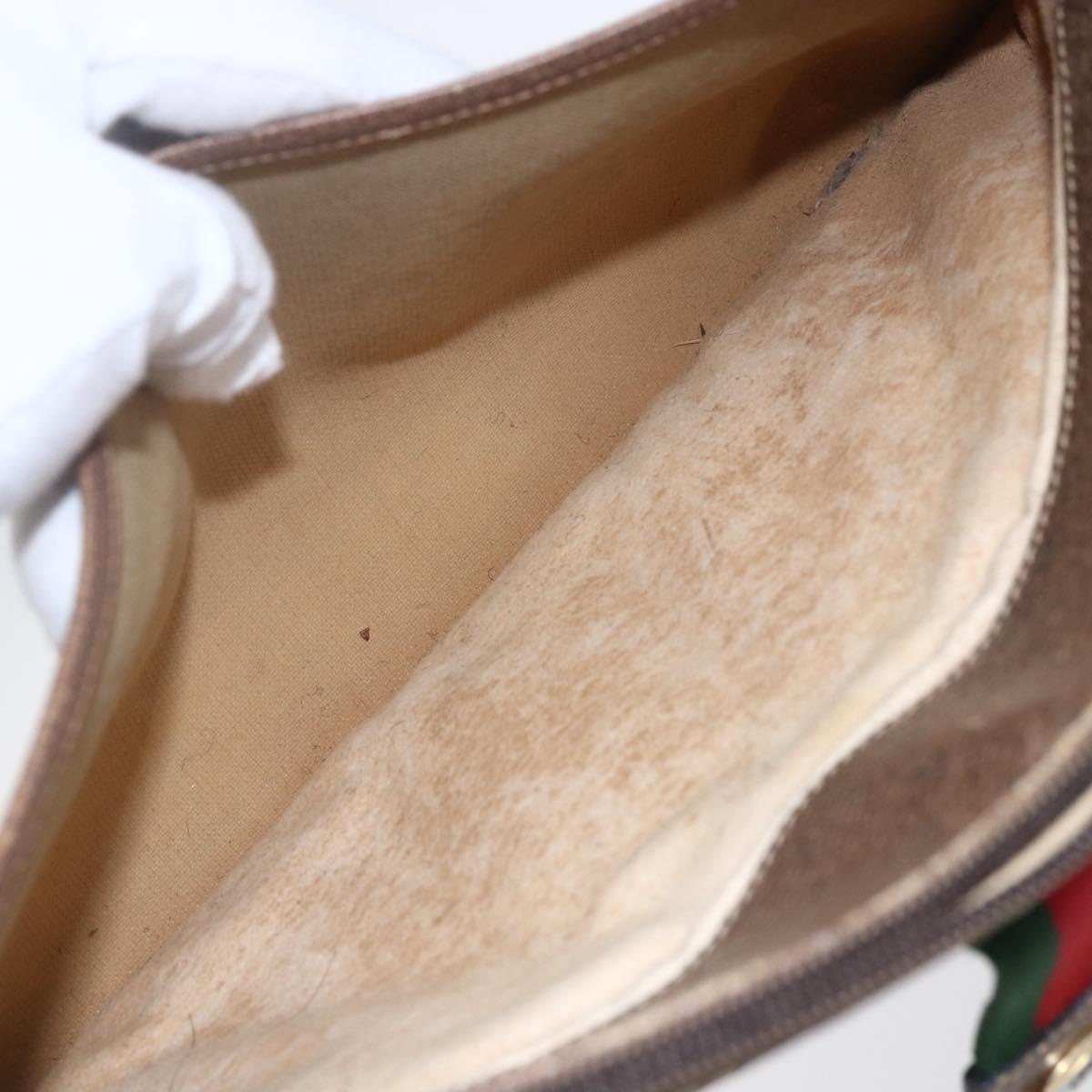 GUCCI GG Supreme Web Sherry Line Bag PVC Beige Gold Red 904 02 026 Auth ka287