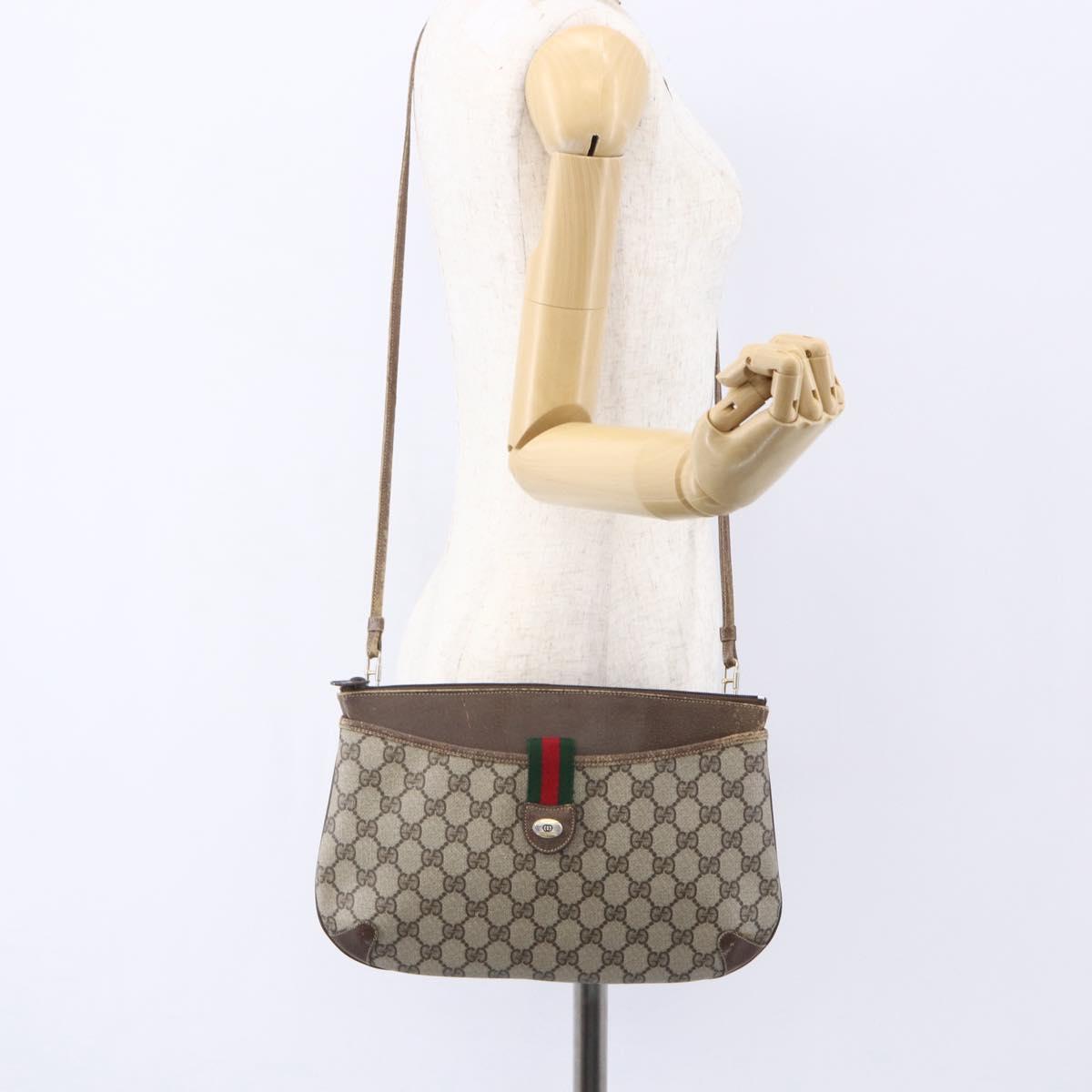 GUCCI GG Supreme Web Sherry Line Bag PVC Beige Gold Red 904 02 026 Auth ka287