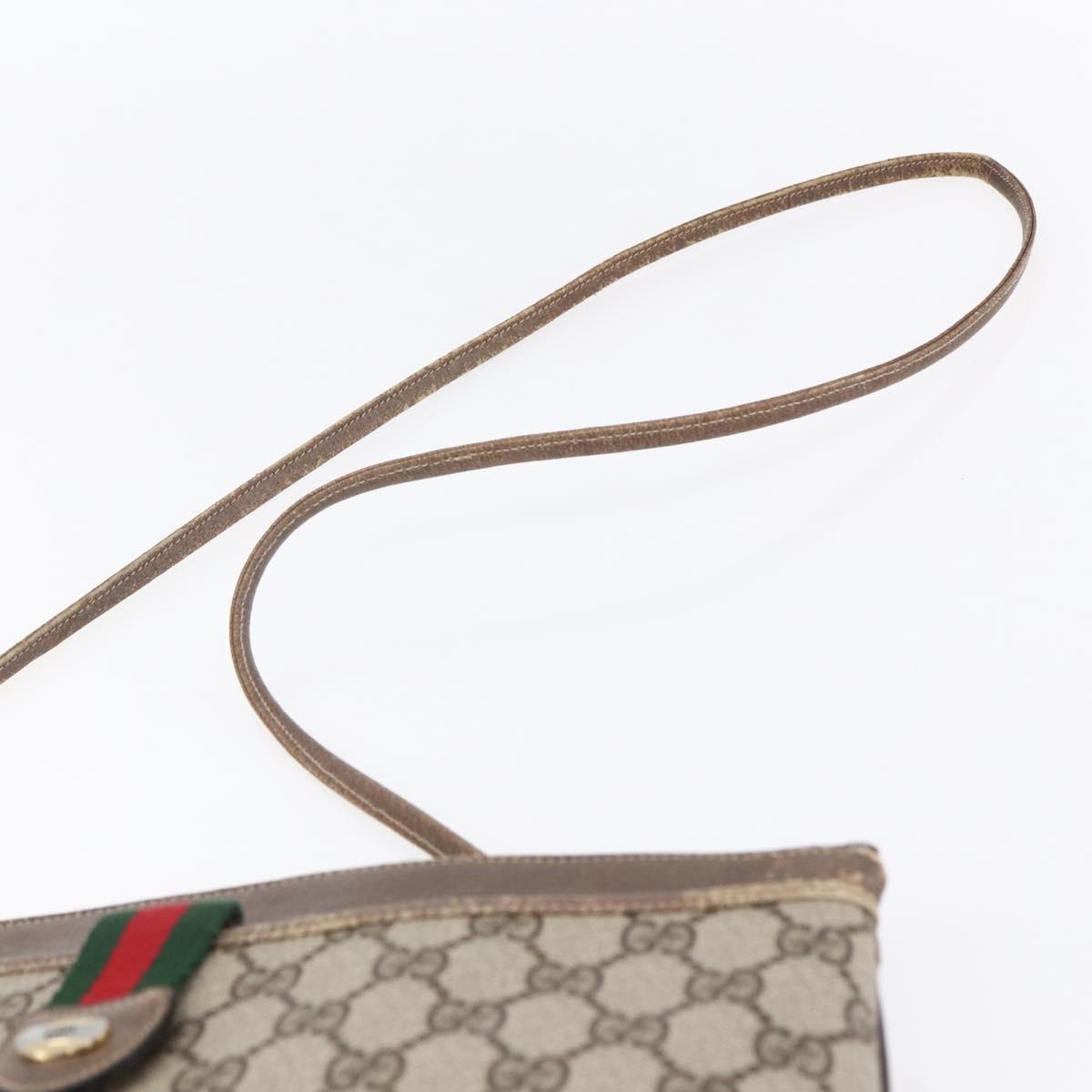 GUCCI GG Supreme Web Sherry Line Bag PVC Beige Gold Red 904 02 026 Auth ka287