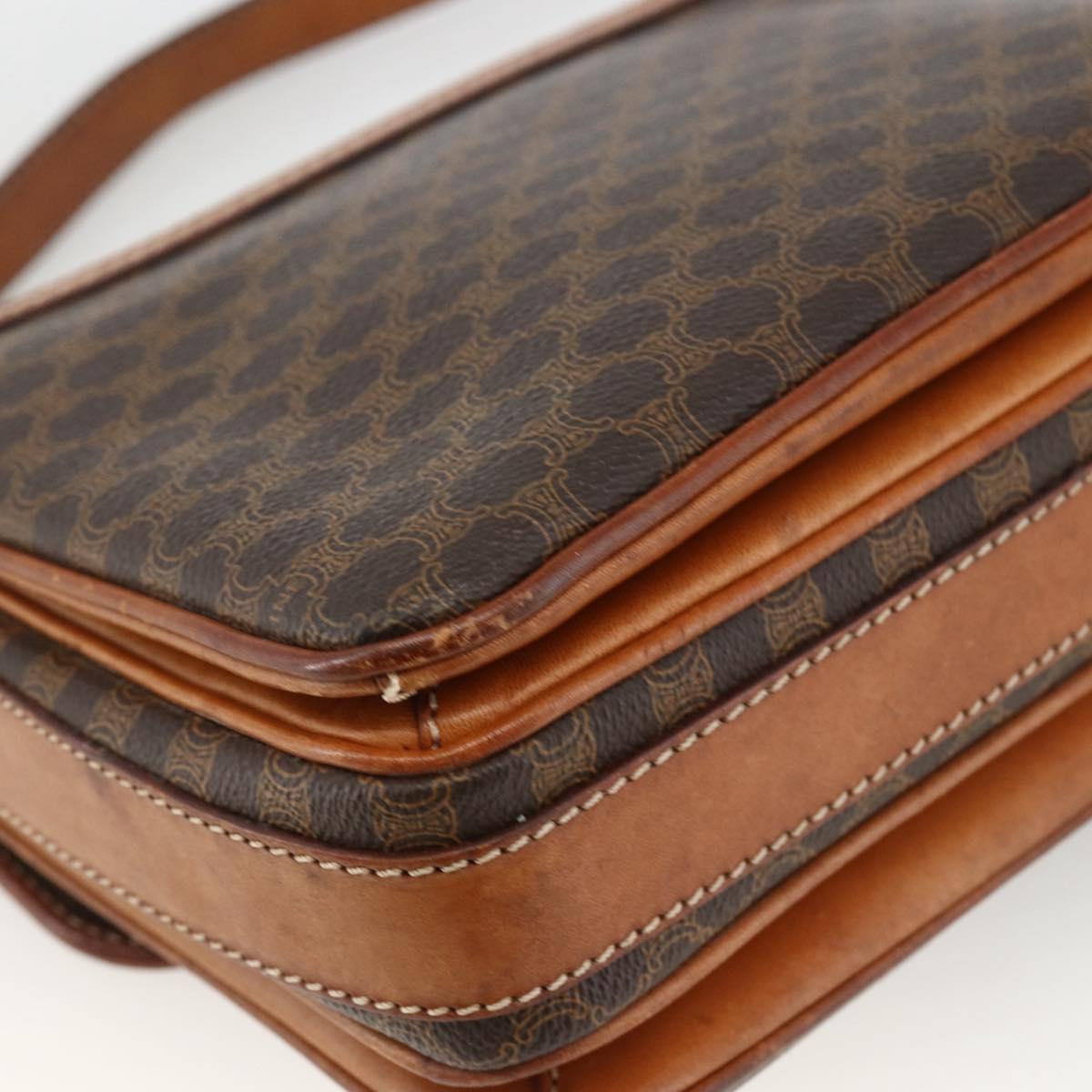 CELINE Macadam Canvas Shoulder Bag PVC Leather Brown Gold Auth ka2871
