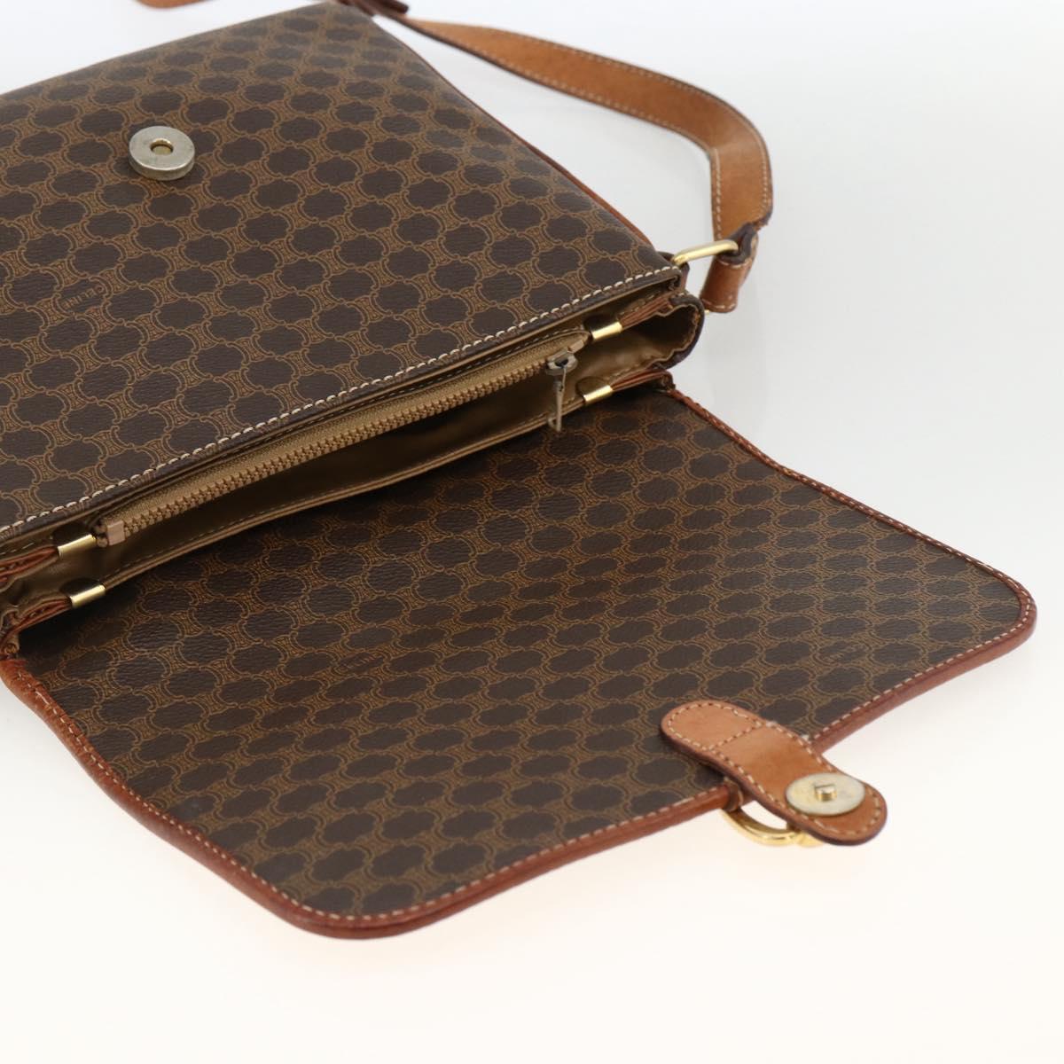 CELINE Macadam Canvas Shoulder Bag PVC Leather Brown Gold Auth ka2871