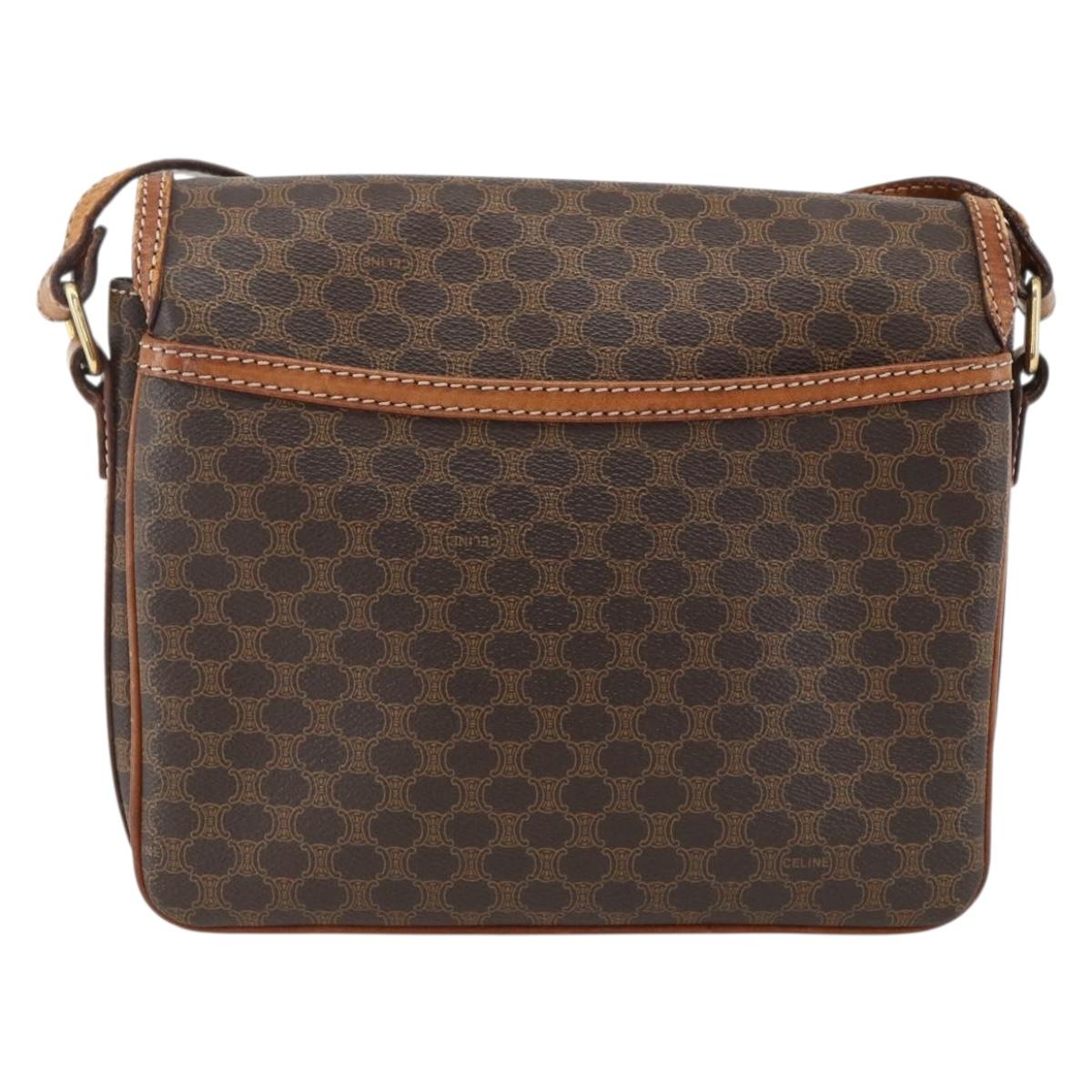 CELINE Macadam Canvas Shoulder Bag PVC Leather Brown Gold Auth ka2871