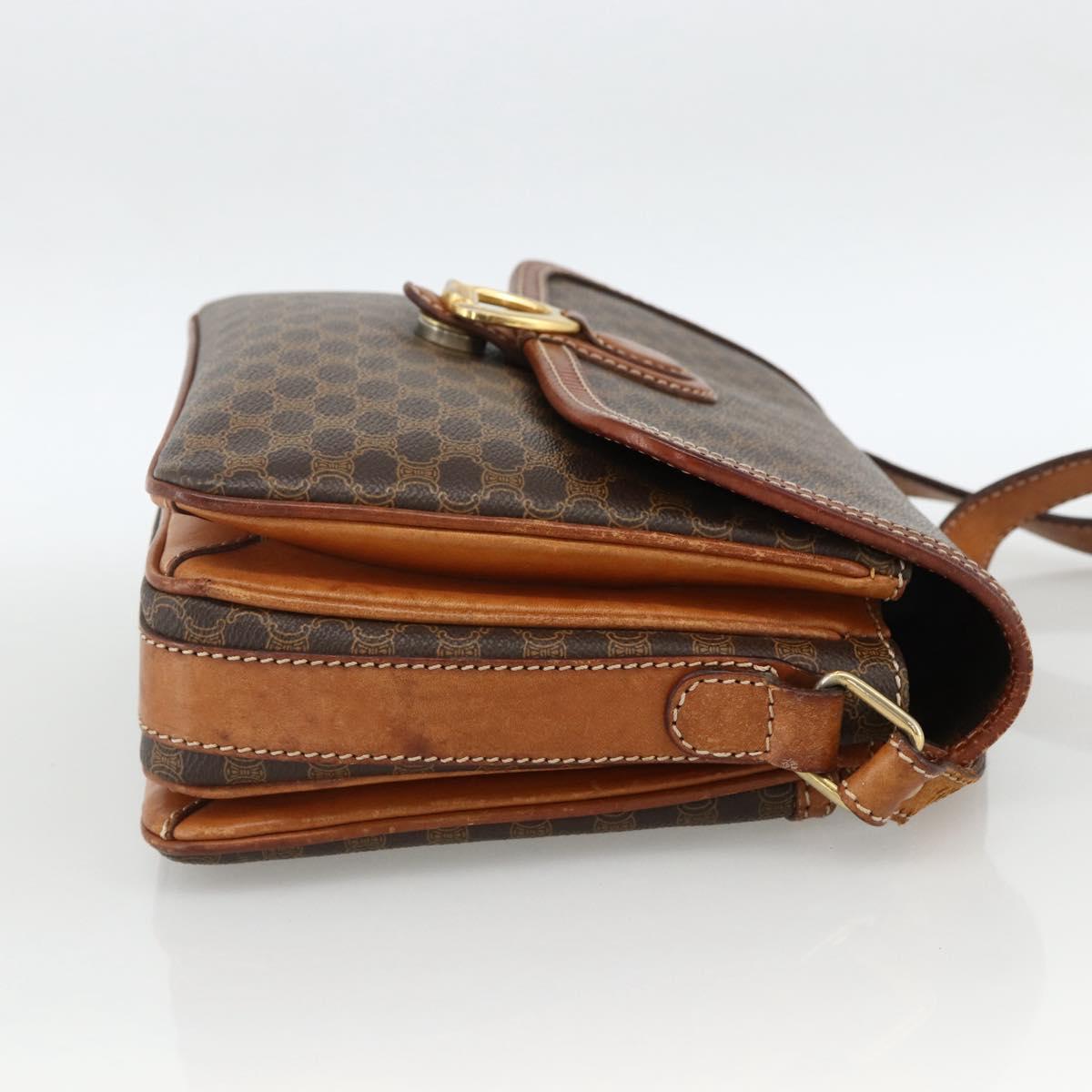 CELINE Macadam Canvas Shoulder Bag PVC Leather Brown Gold Auth ka2871