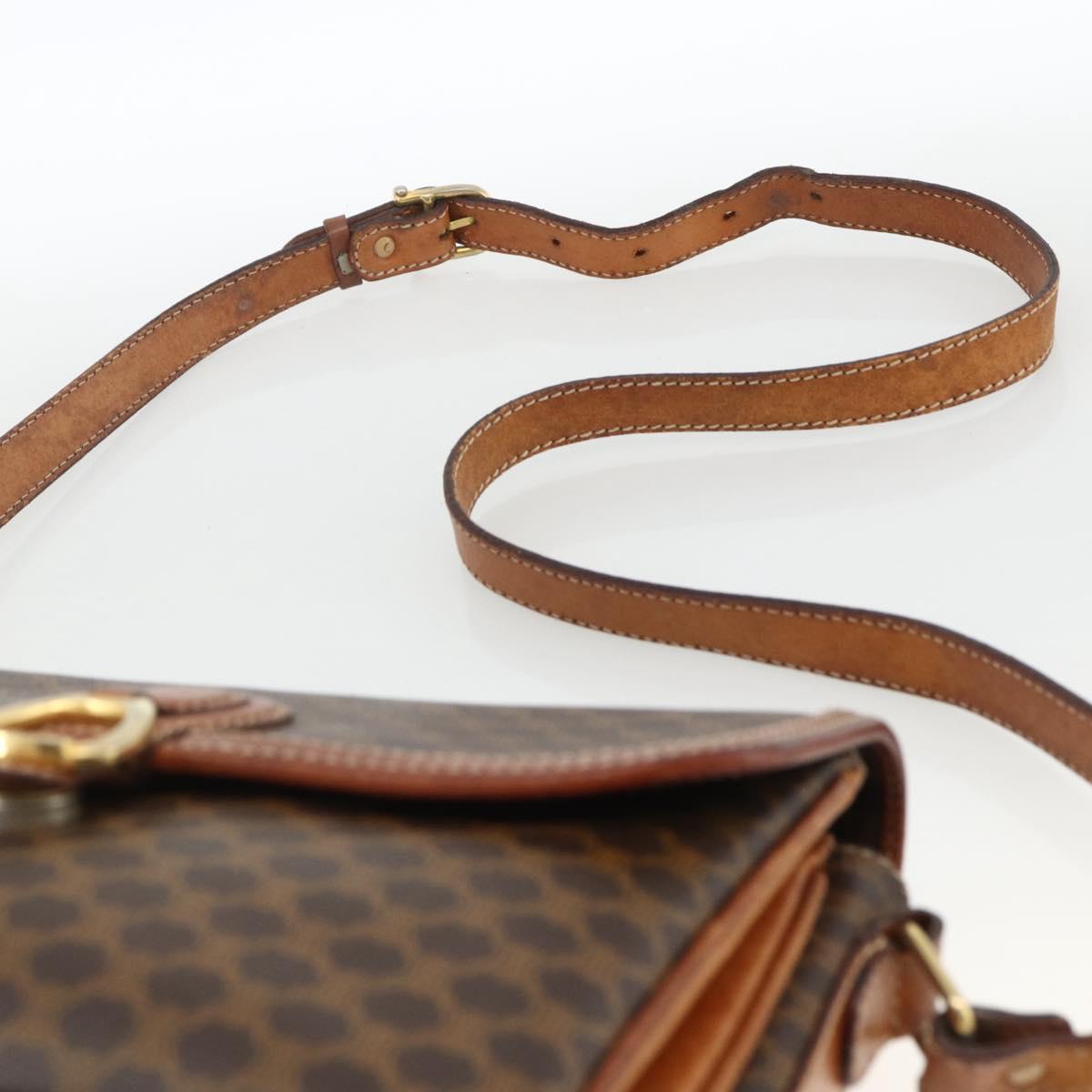 CELINE Macadam Canvas Shoulder Bag PVC Leather Brown Gold Auth ka2871