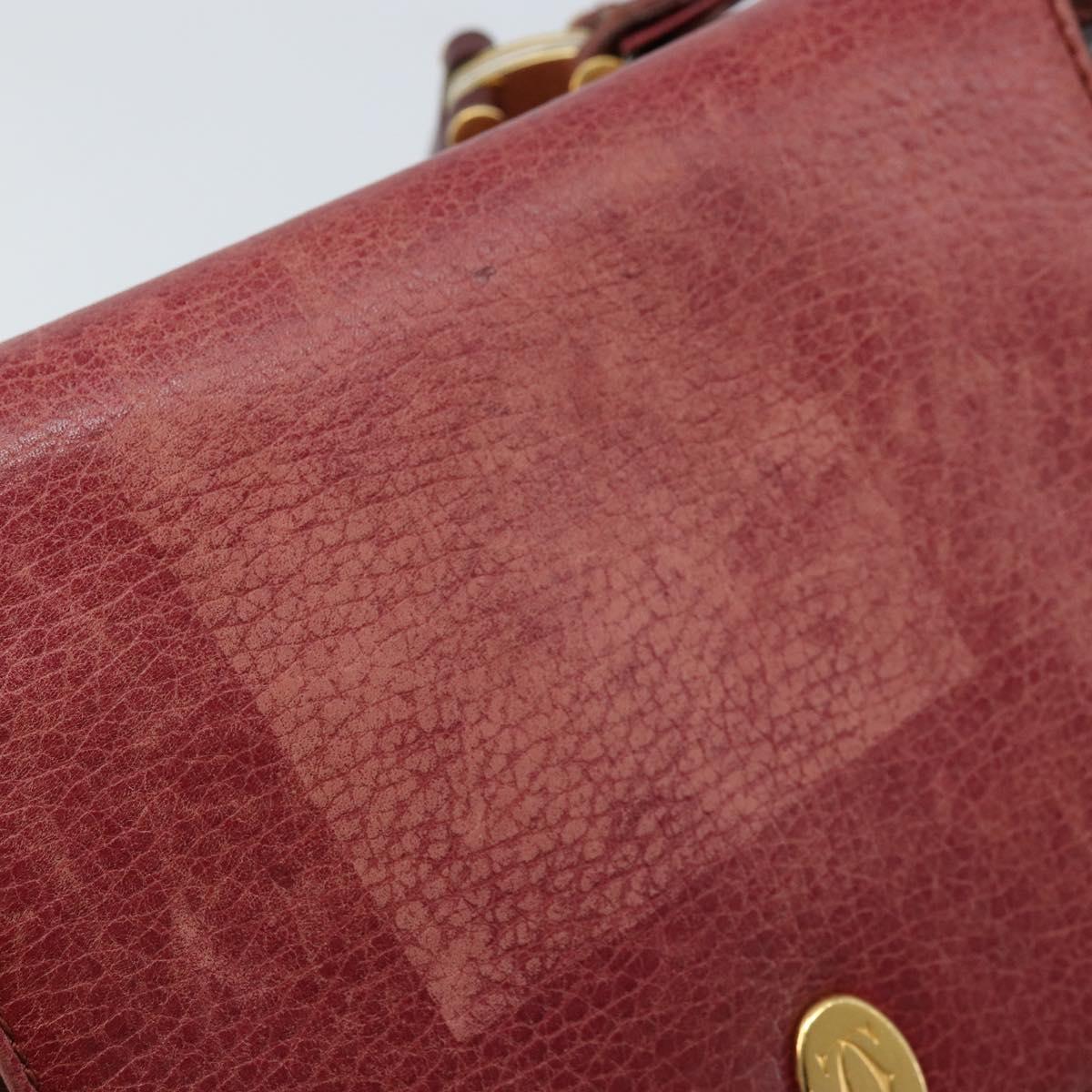 CARTIER Shoulder Bag Leather Red Gold Auth ka2873