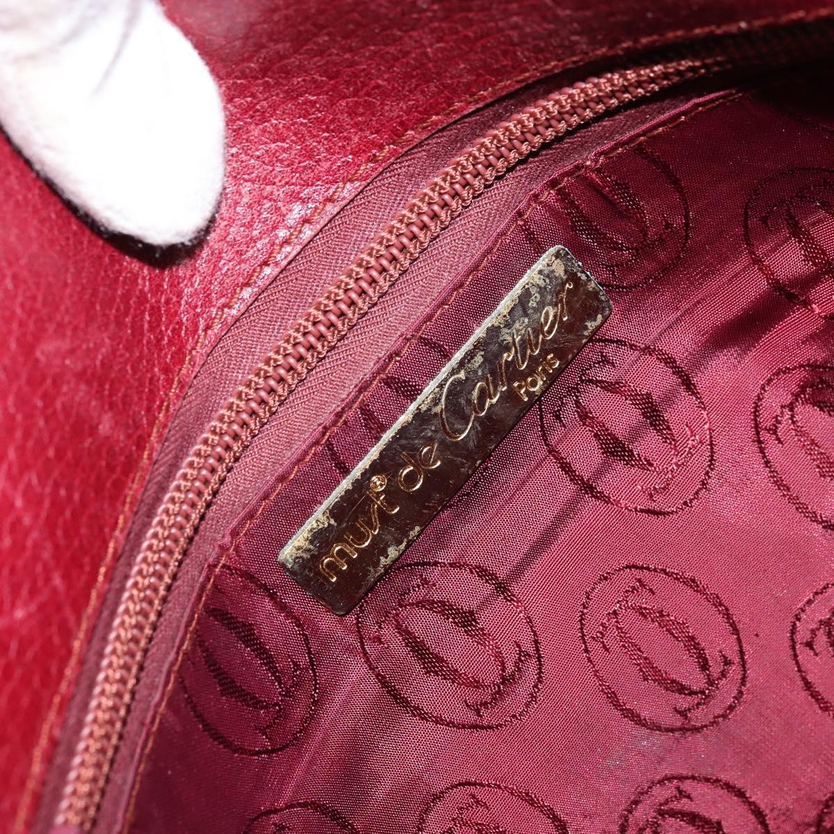 CARTIER Shoulder Bag Leather Red Gold Auth ka2873