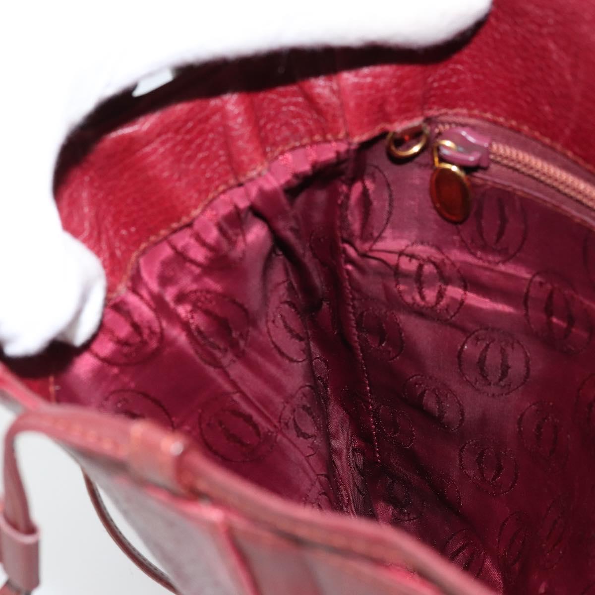 CARTIER Shoulder Bag Leather Red Gold Auth ka2873
