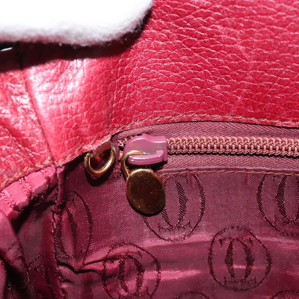 CARTIER Shoulder Bag Leather Red Gold Auth ka2873