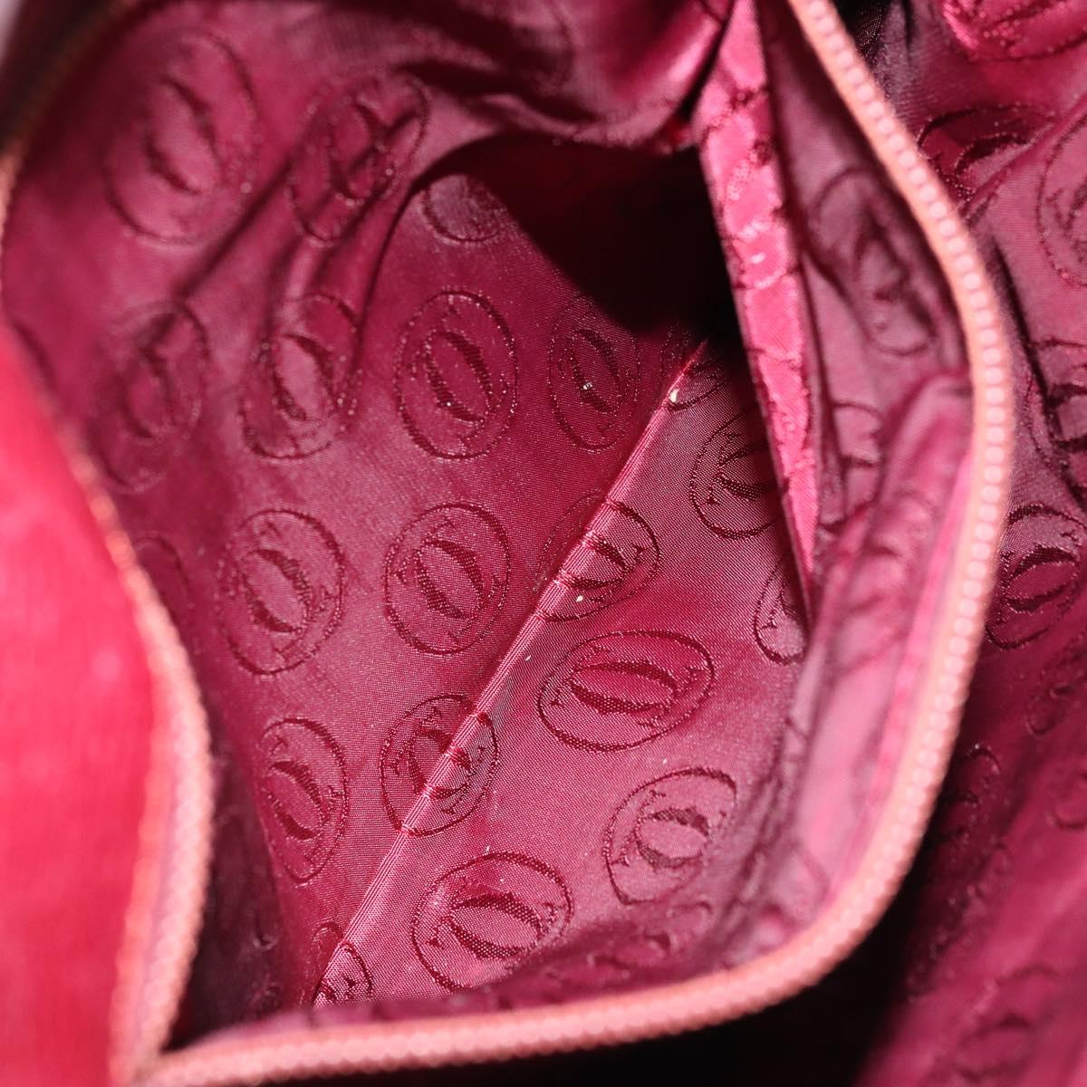 CARTIER Shoulder Bag Leather Red Gold Auth ka2873