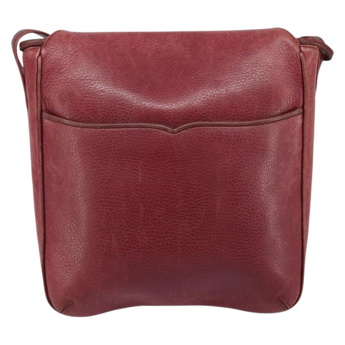 CARTIER Shoulder Bag Leather Red Gold Auth ka2873