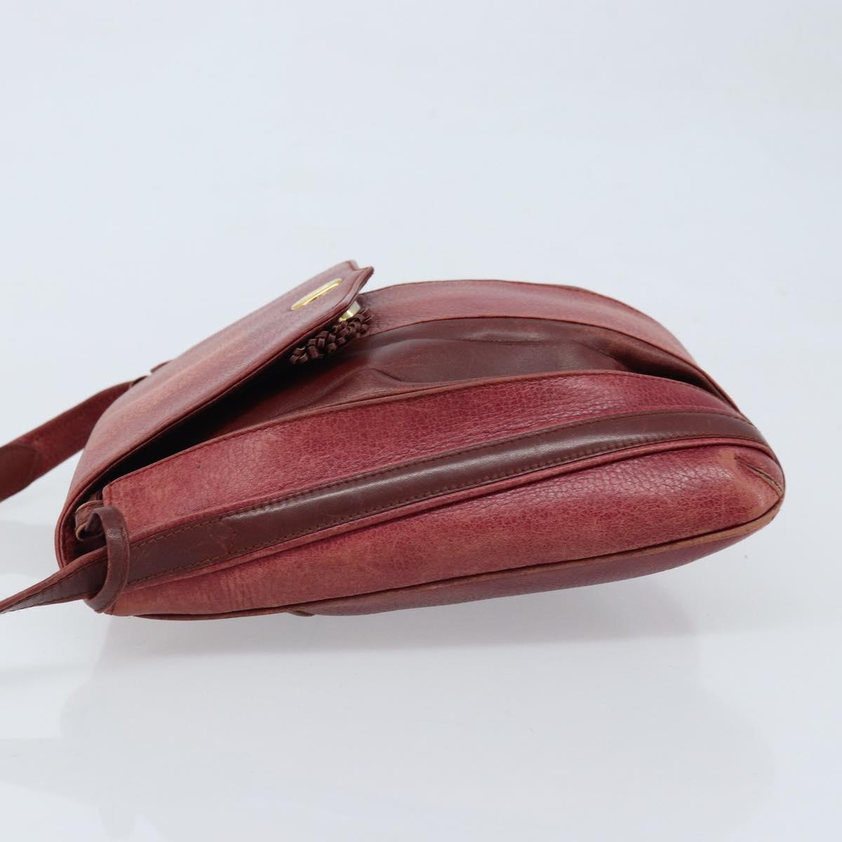 CARTIER Shoulder Bag Leather Red Gold Auth ka2873