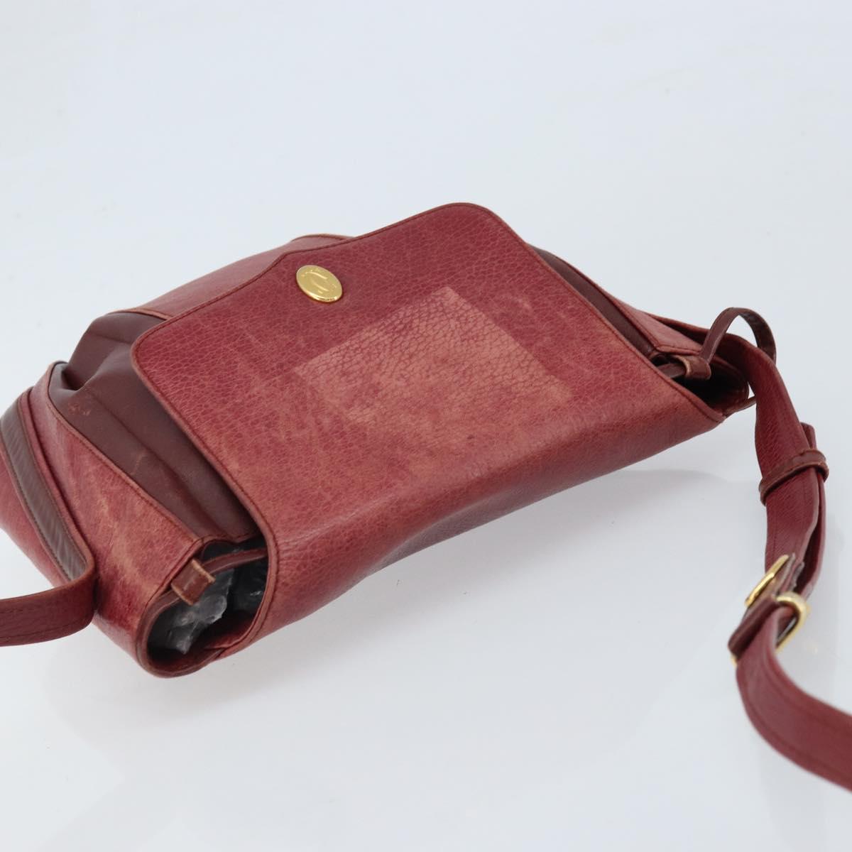 CARTIER Shoulder Bag Leather Red Gold Auth ka2873
