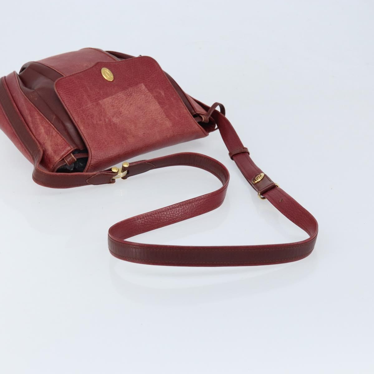 CARTIER Shoulder Bag Leather Red Gold Auth ka2873