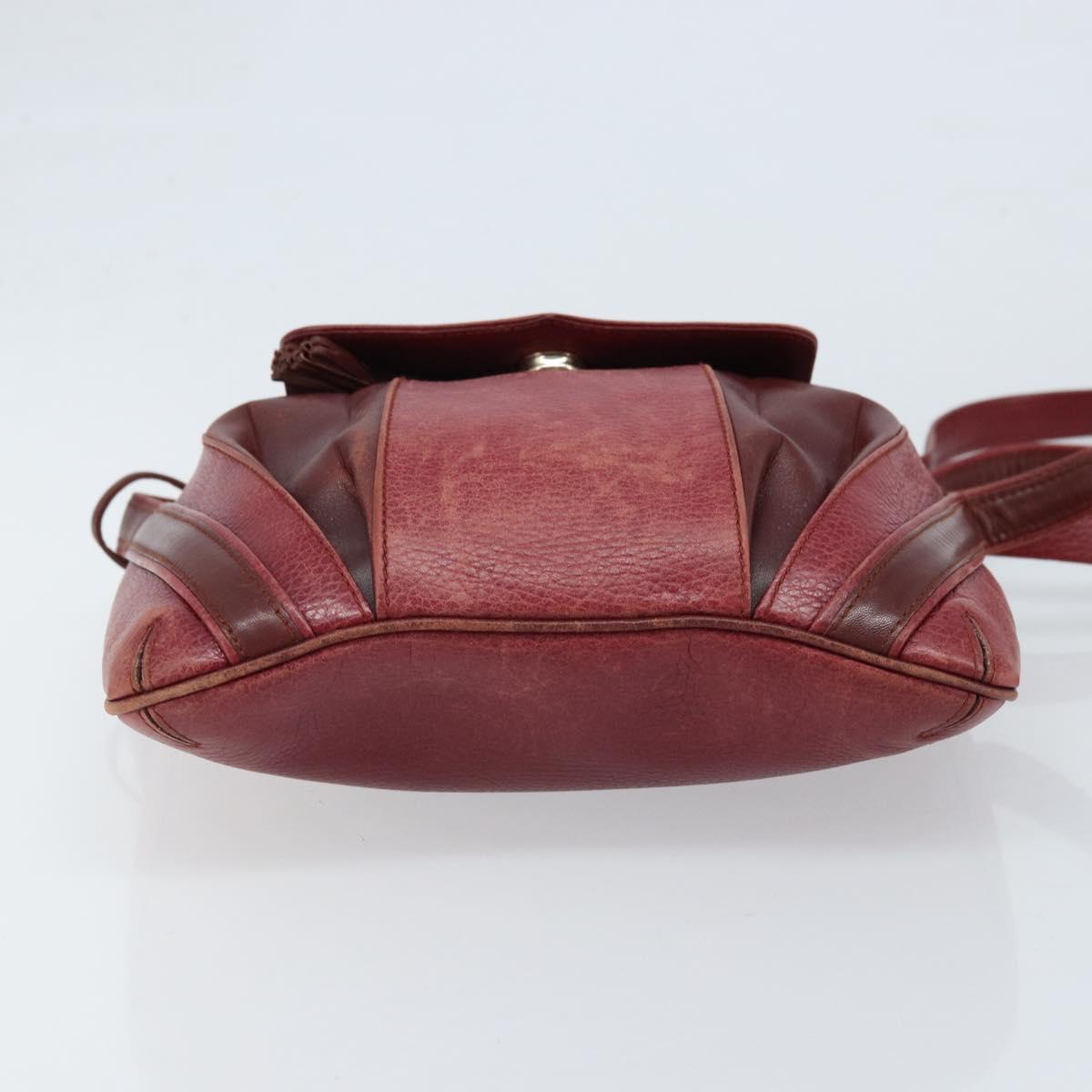 CARTIER Shoulder Bag Leather Red Gold Auth ka2873