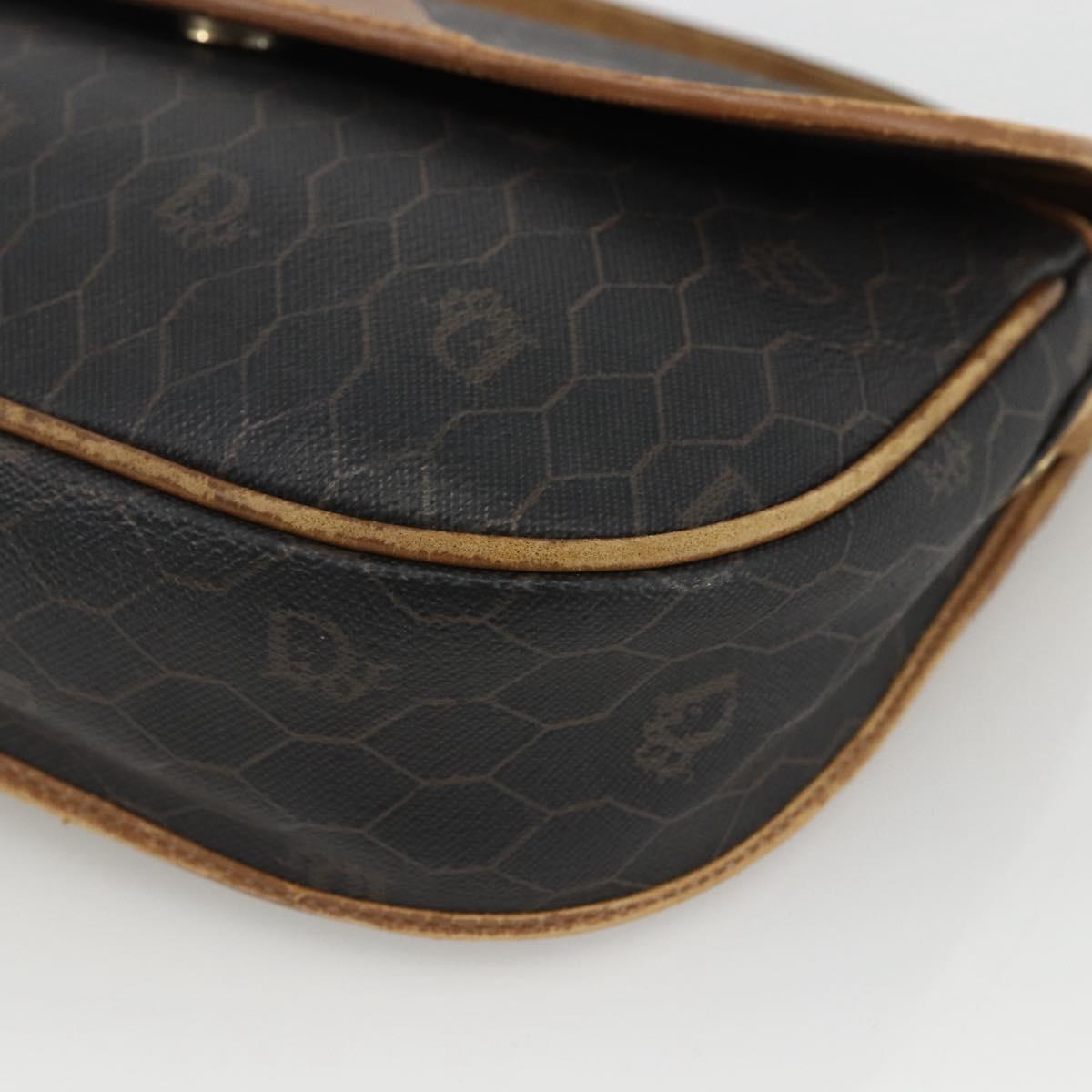 Christian Dior Honeycomb Canvas Shoulder Bag PVC Black Gold Auth ka2876