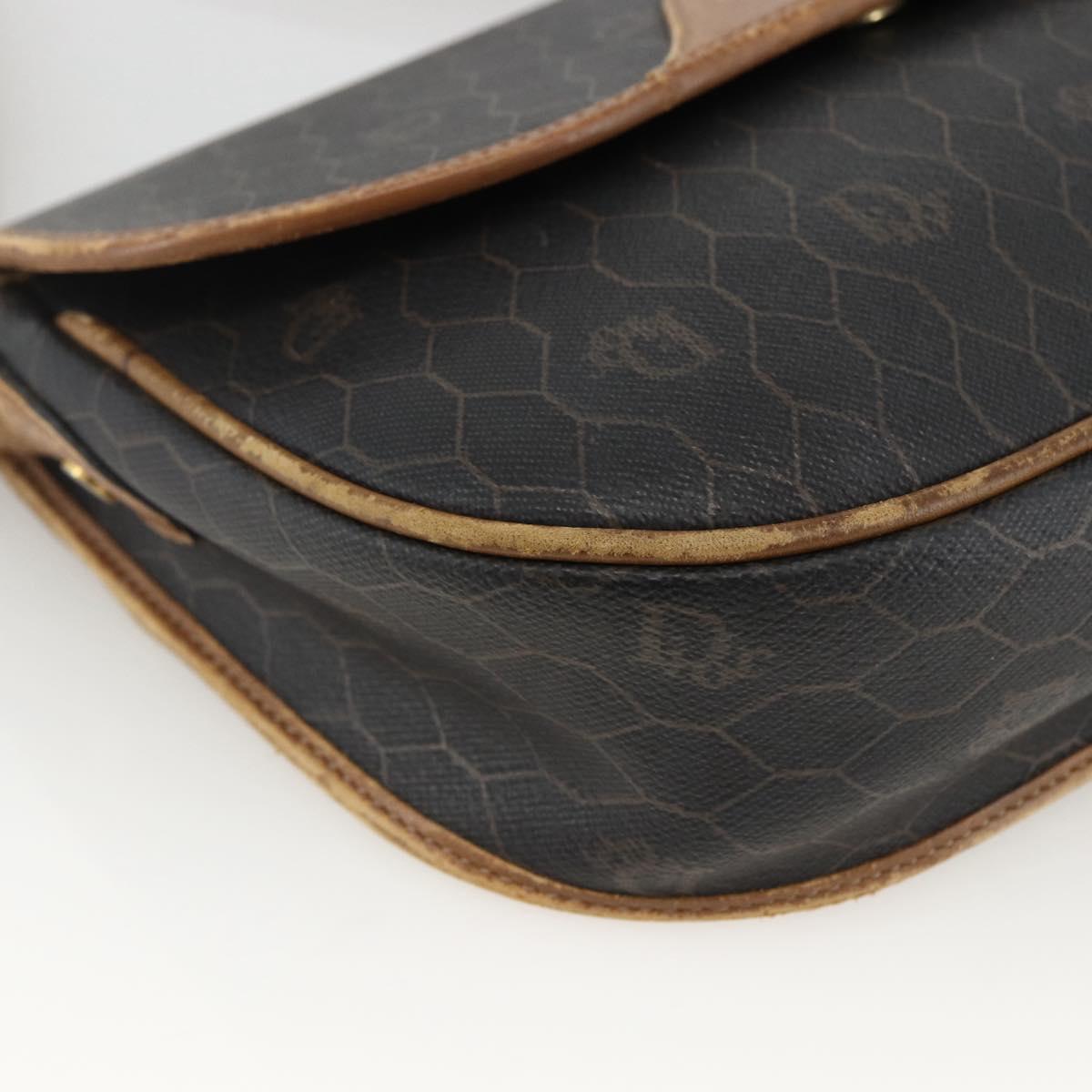 Christian Dior Honeycomb Canvas Shoulder Bag PVC Black Gold Auth ka2876