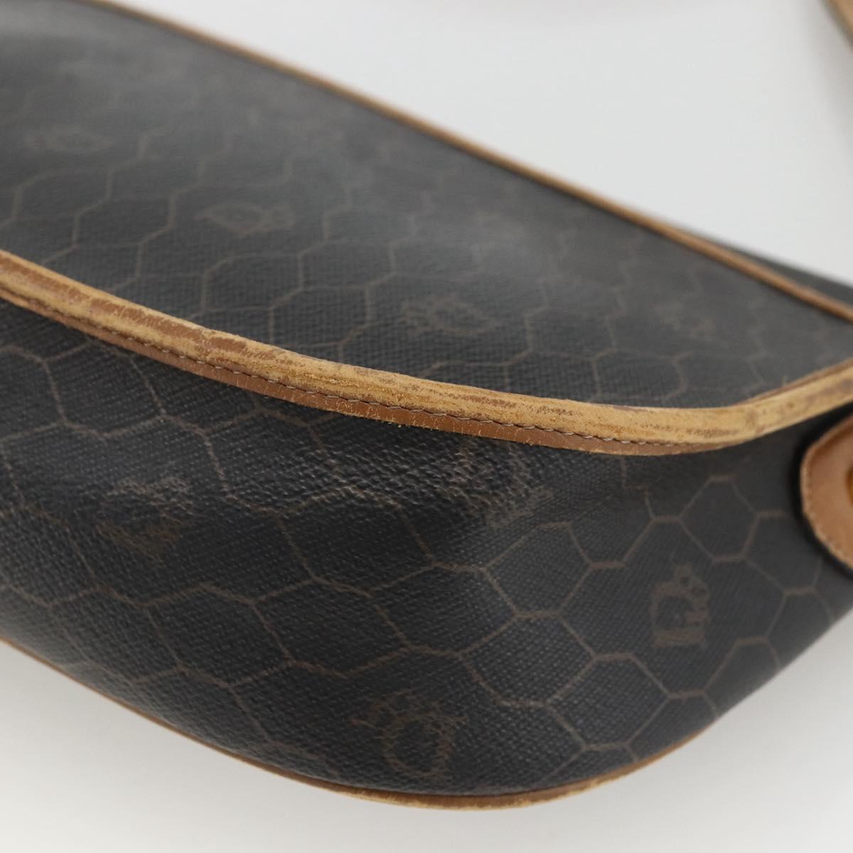 Christian Dior Honeycomb Canvas Shoulder Bag PVC Black Gold Auth ka2876