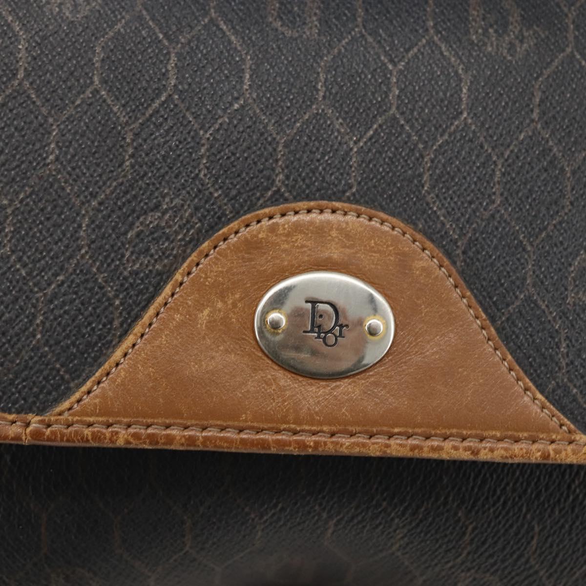 Christian Dior Honeycomb Canvas Shoulder Bag PVC Black Gold Auth ka2876