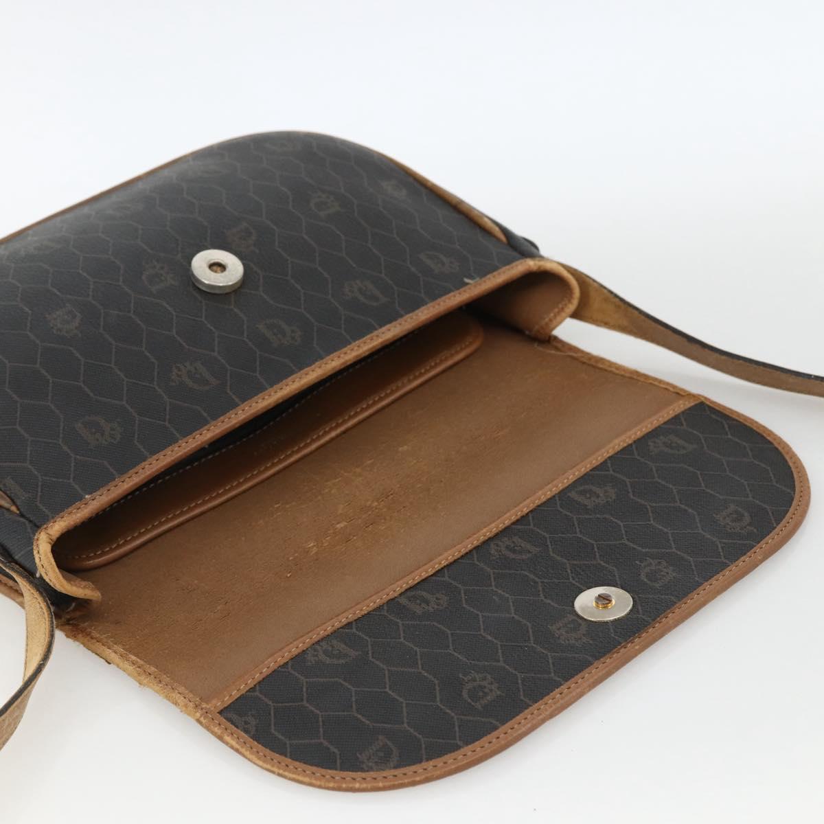 Christian Dior Honeycomb Canvas Shoulder Bag PVC Black Gold Auth ka2876