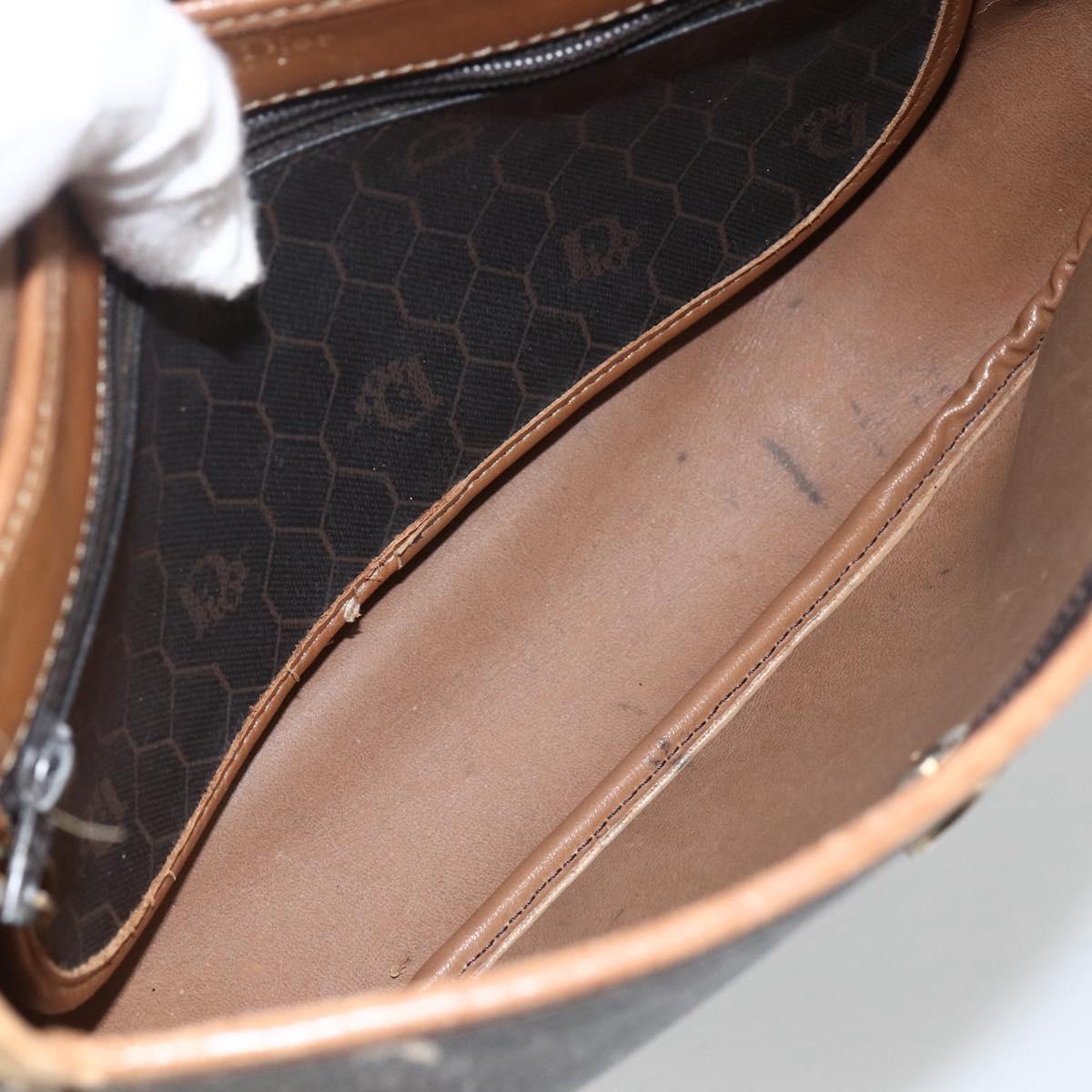 Christian Dior Honeycomb Canvas Shoulder Bag PVC Black Gold Auth ka2876