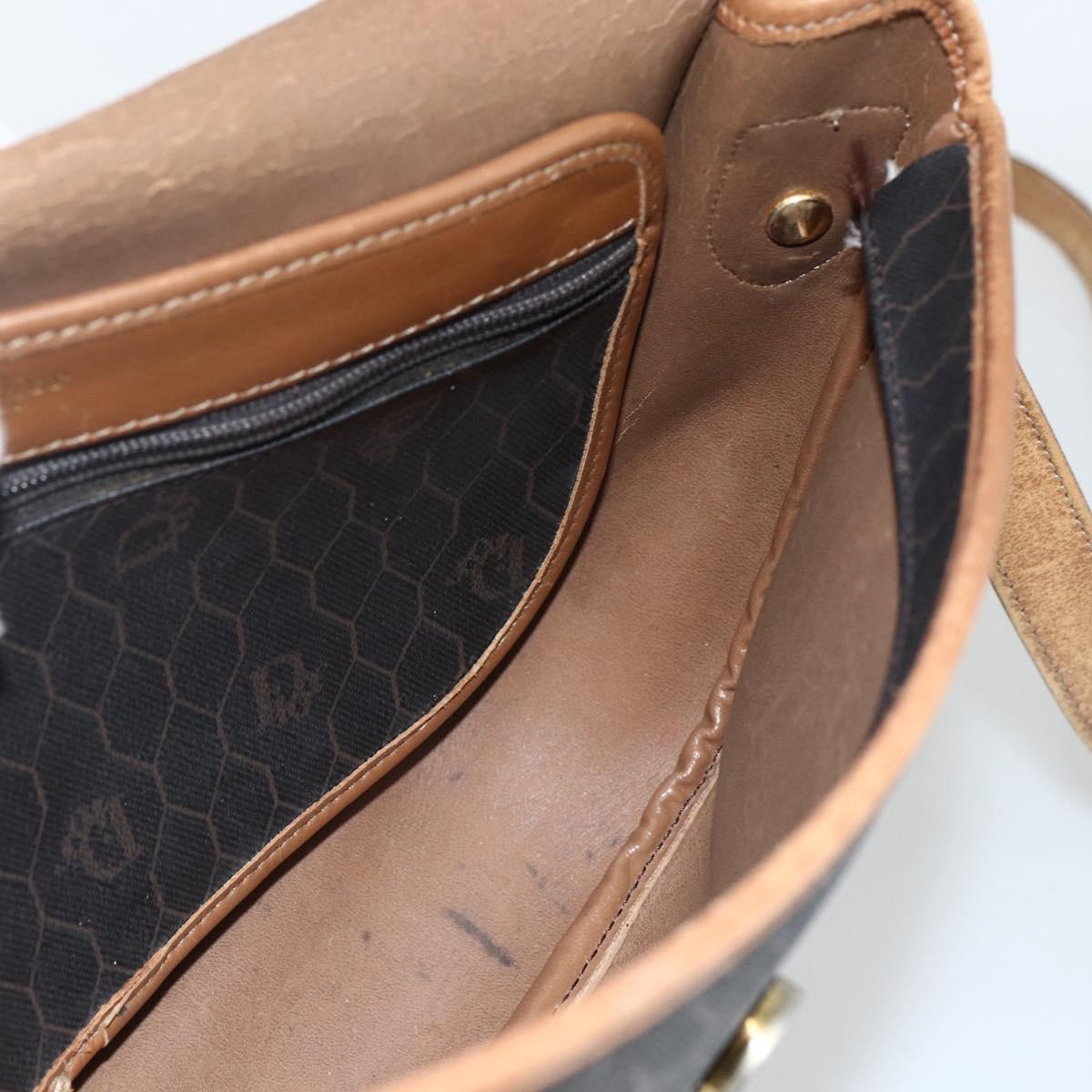 Christian Dior Honeycomb Canvas Shoulder Bag PVC Black Gold Auth ka2876