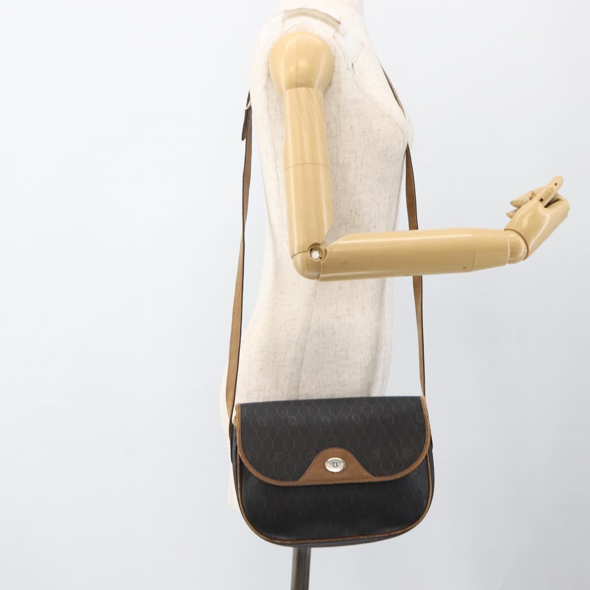 Christian Dior Honeycomb Canvas Shoulder Bag PVC Black Gold Auth ka2876